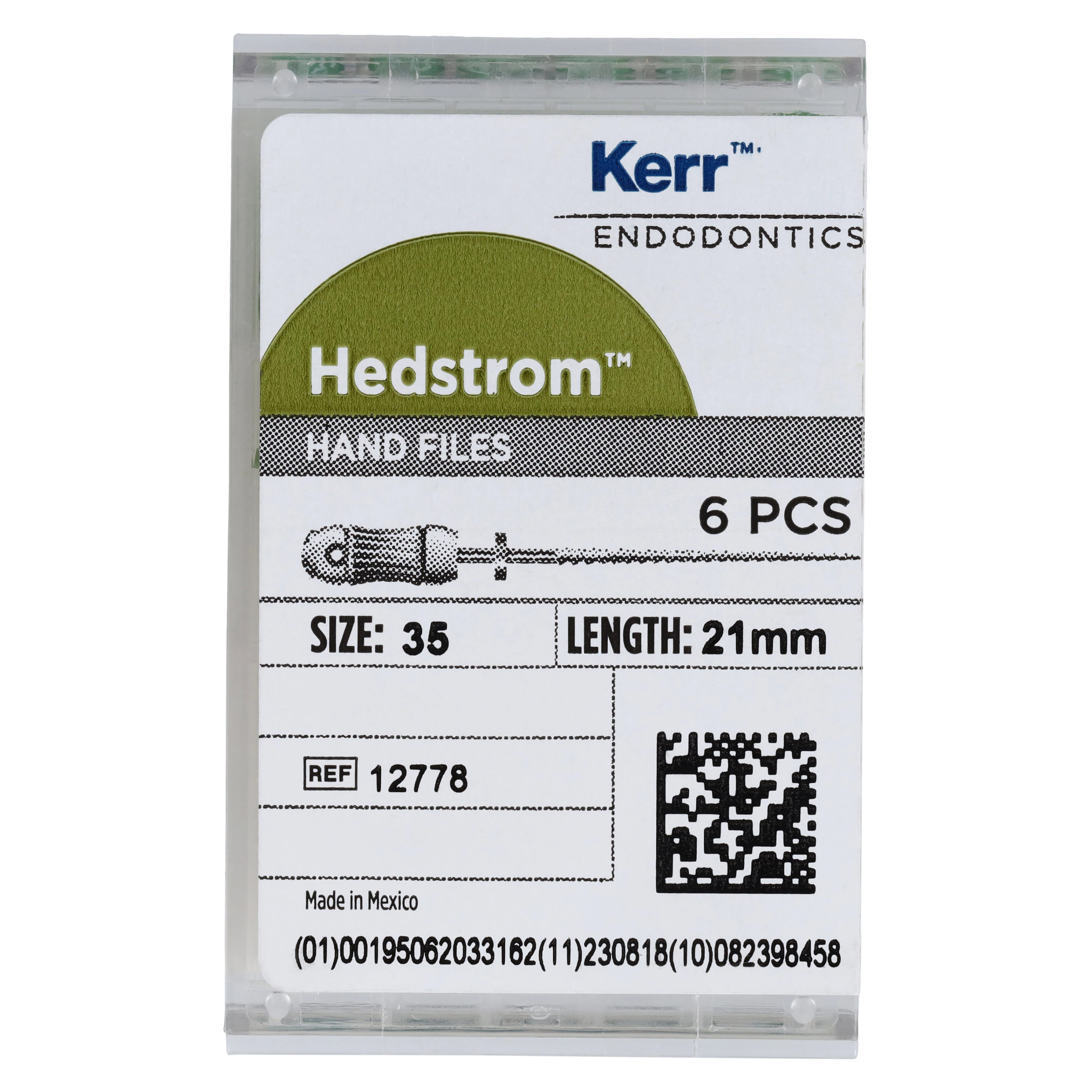 Kerr Sybron Endo Hedstrom Files, Stainless Steel, 21 mm, Size #35, Green, 6/Pk, 12778