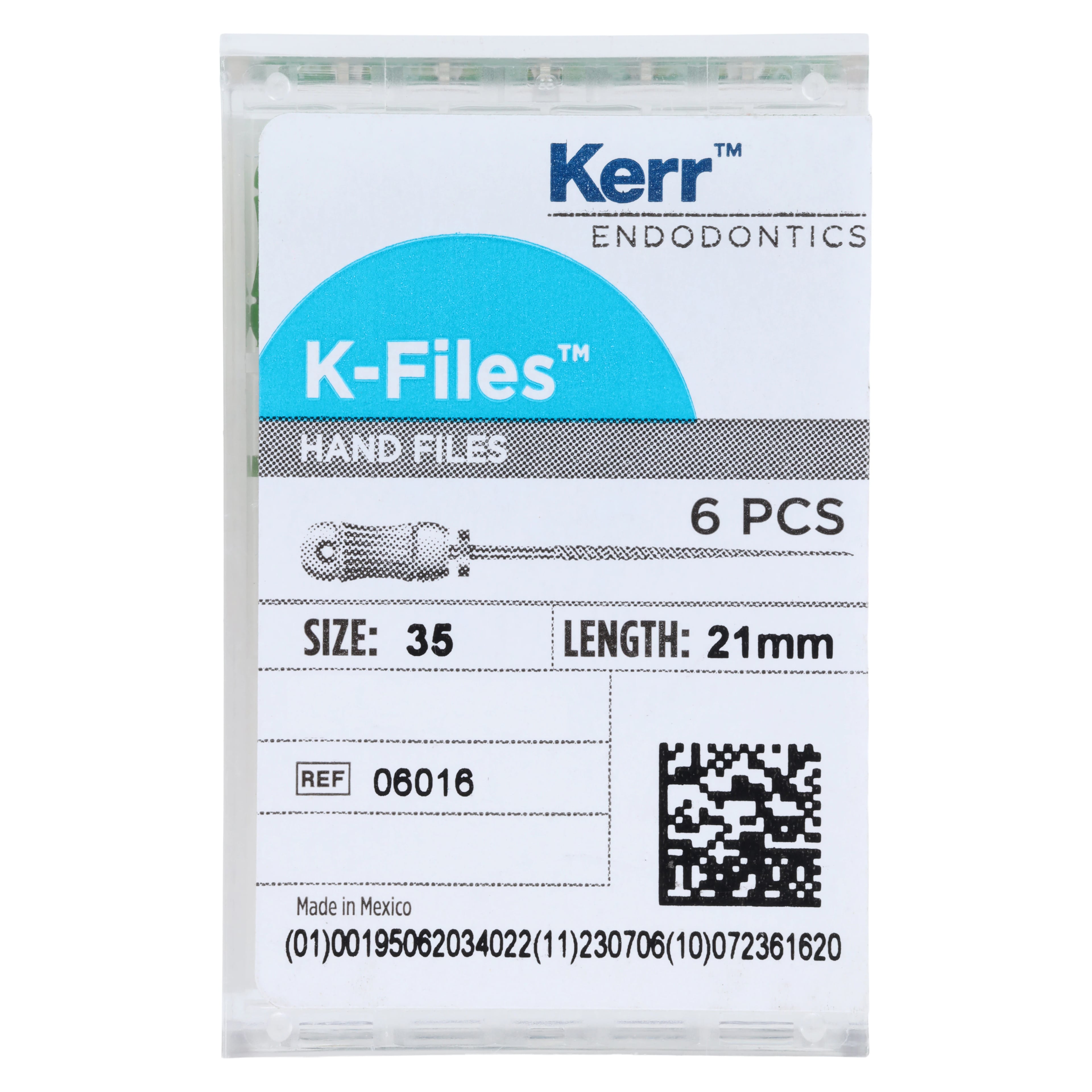 Kerr K-Files, Stainless Steel, 21 mm, #35, Green, 6/Pk, 06016