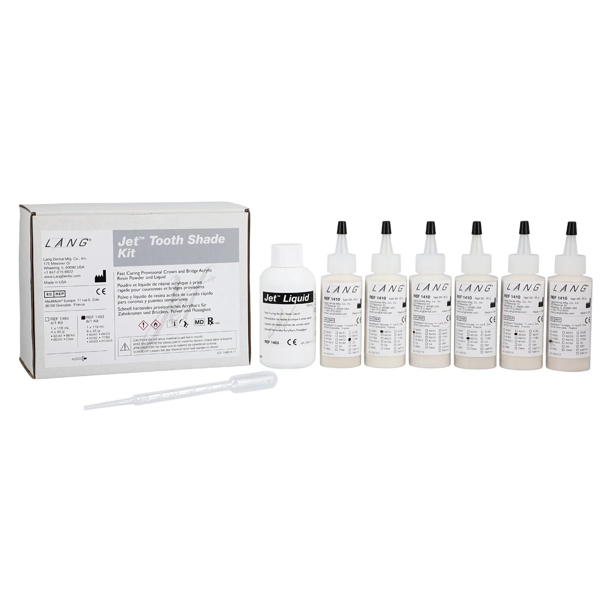 Jet Tooth Shade Self-Curing Acrylic Resin Kit, 6/1 (6 x 45g Powder + 118ml Liquid), Shade 6/1, 1493R