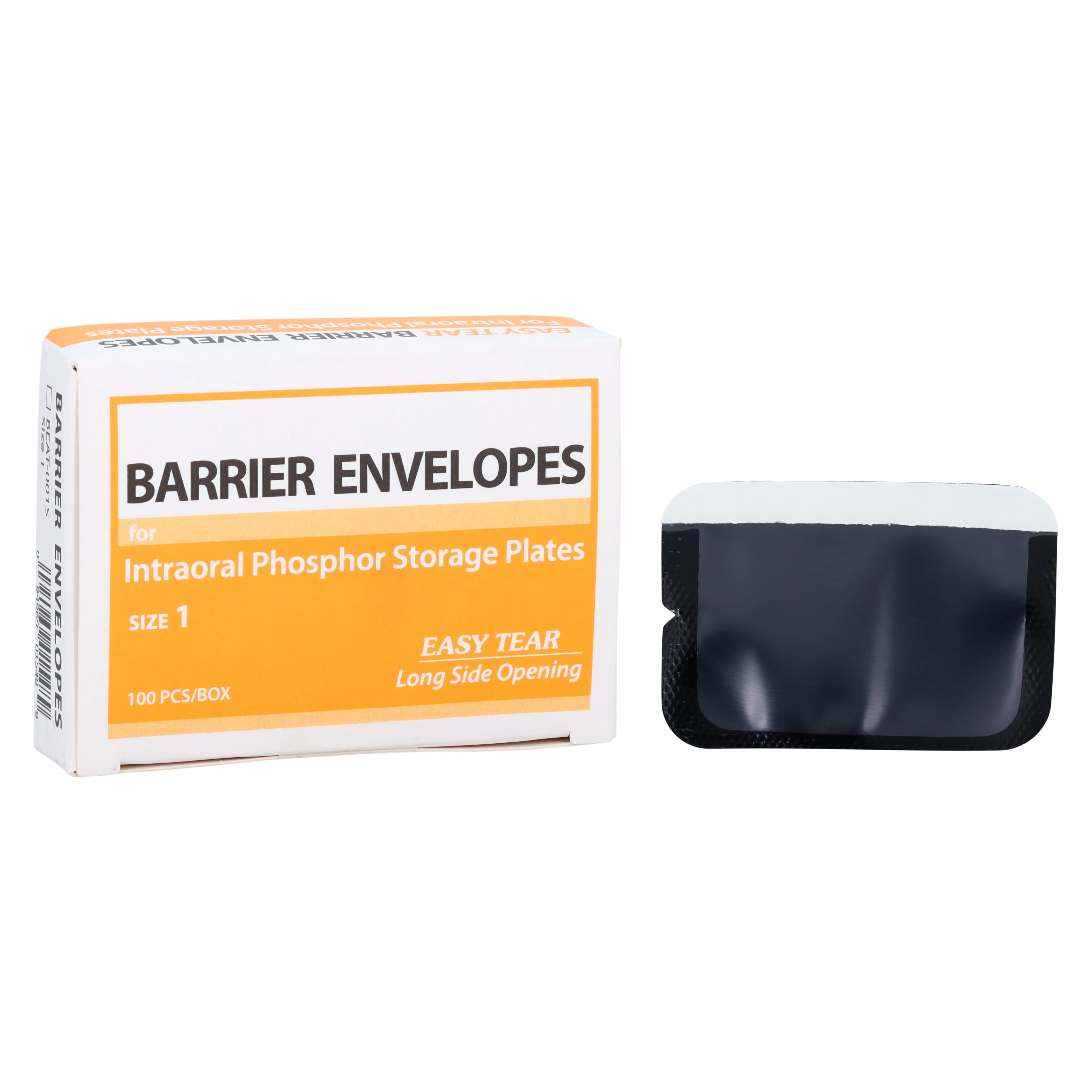 Plasdent Easy-Tear Long-Side Load Phosphor Plate Barrier Envelopes, Size 1, 100/Box