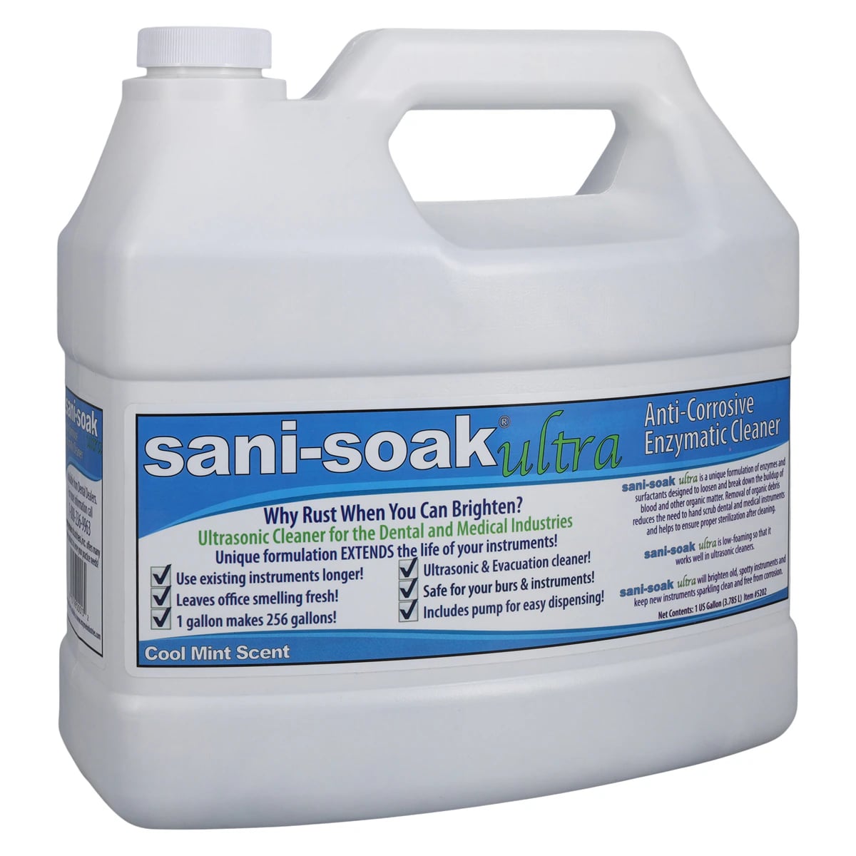 Sani-Soak Ultra Enzymatic Ultrasonic Cleaner, Mint, 1 Gallon Bottle