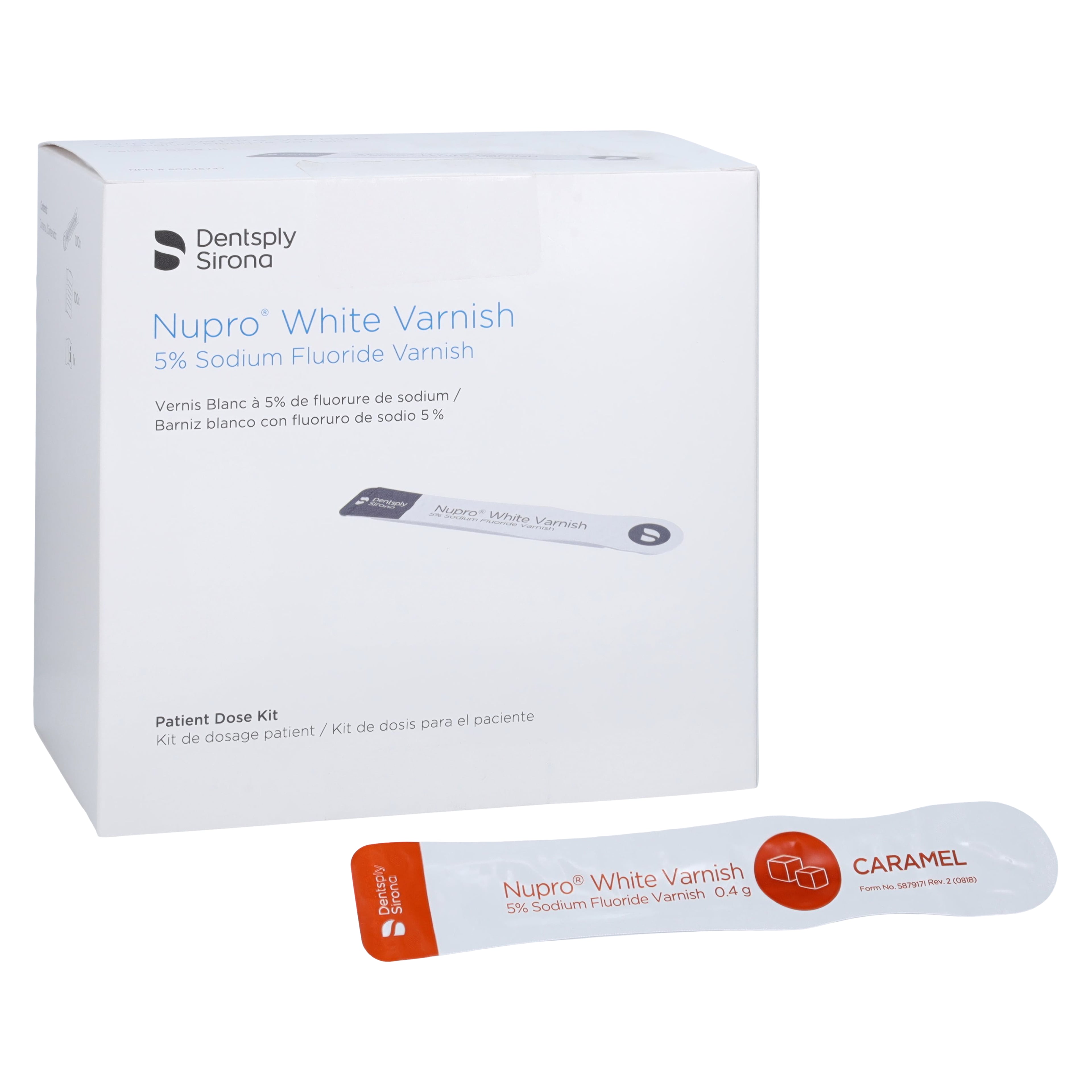NUPRO® White Varnish Easy Application Package, 5% Sodium Fluoride, Caramel, 0.4 g, 100/Box, 130317