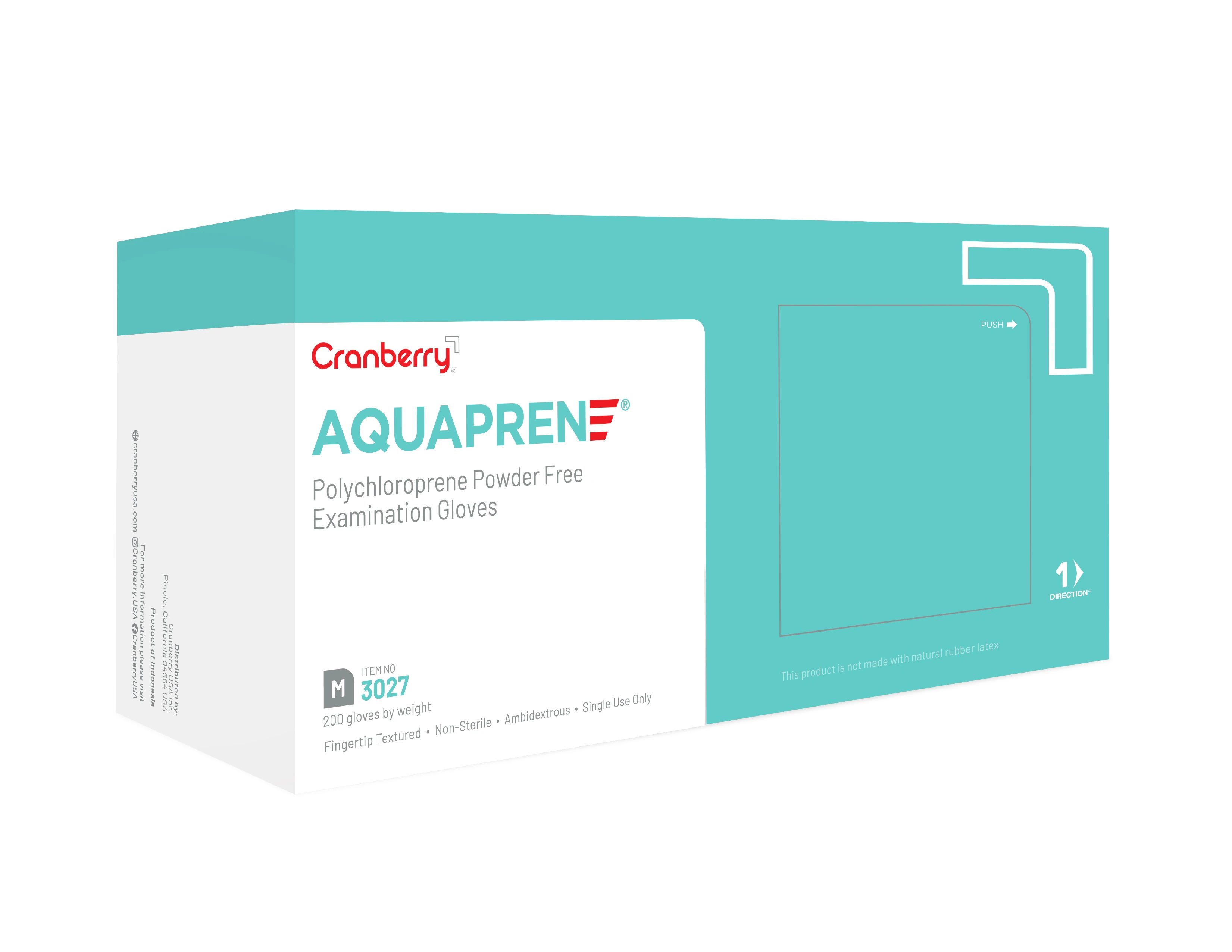 AquaPrene Chloroprene Powder-Free Exam Gloves, Medium, Aqua Blue, 200/Box, CR3027