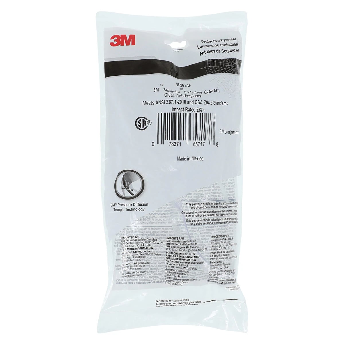 3M SecureFit Protective Eyewear, Clear Anti-Fog Lens, One Size Fits Most, SF201AF