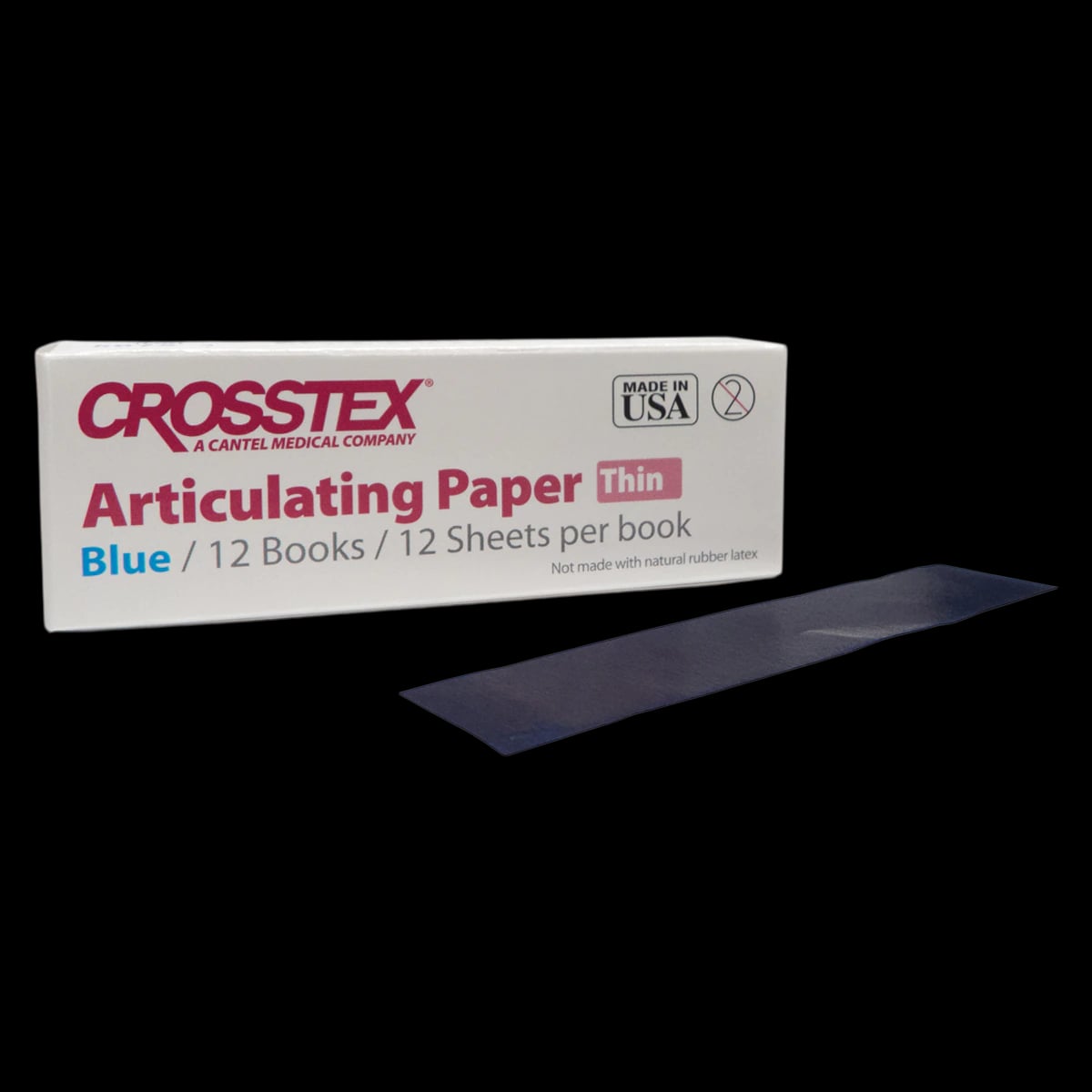 Crosstex Articulating Paper, Thin Blue, 0.0028" (71 Microns), 12 Sheets/Book, 12 Books/Box, 144 Sheets/Box