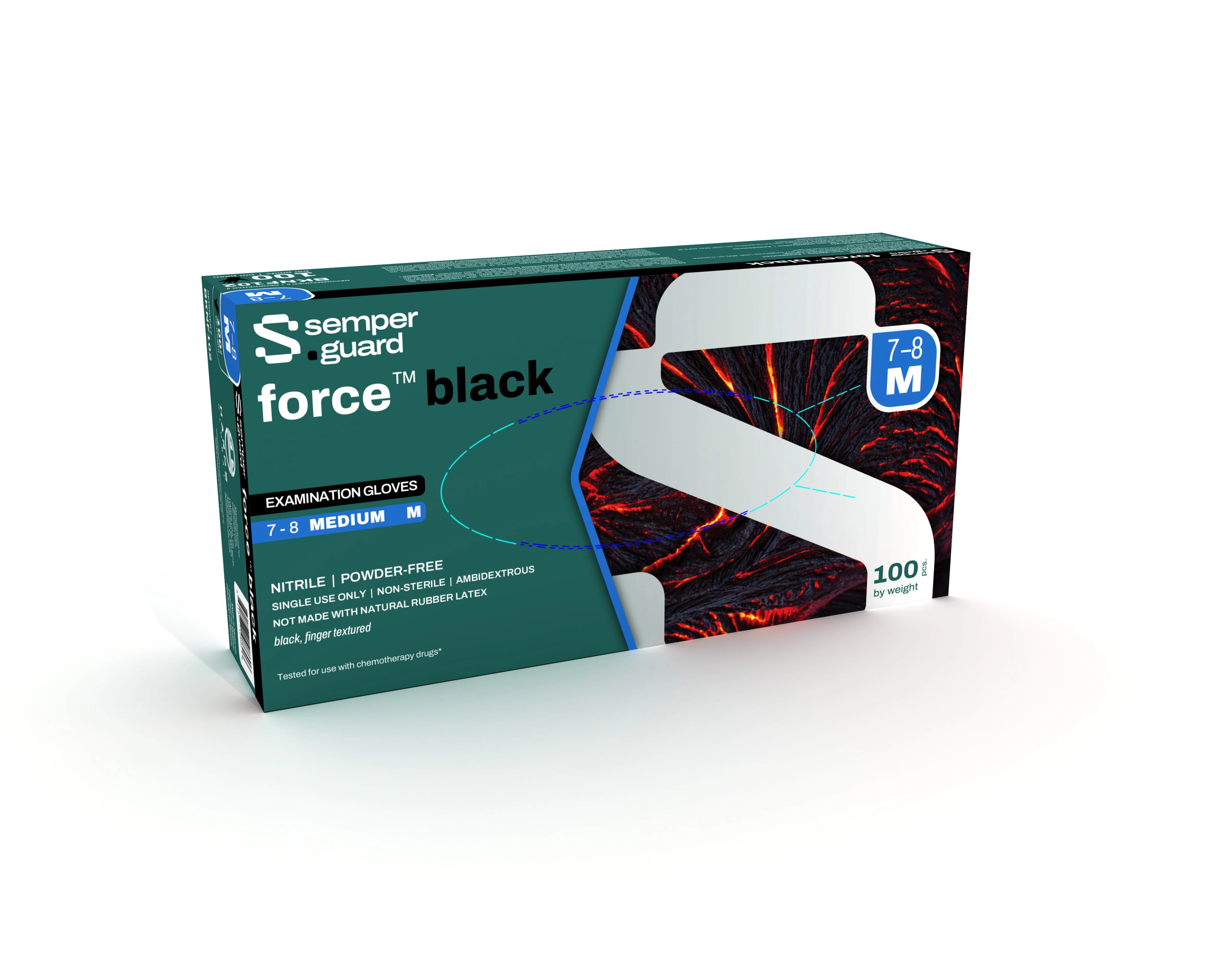 SemperForce® Nitrile Exam Gloves, Powder Free, Non-Sterile, Black, Medium, 100/Box