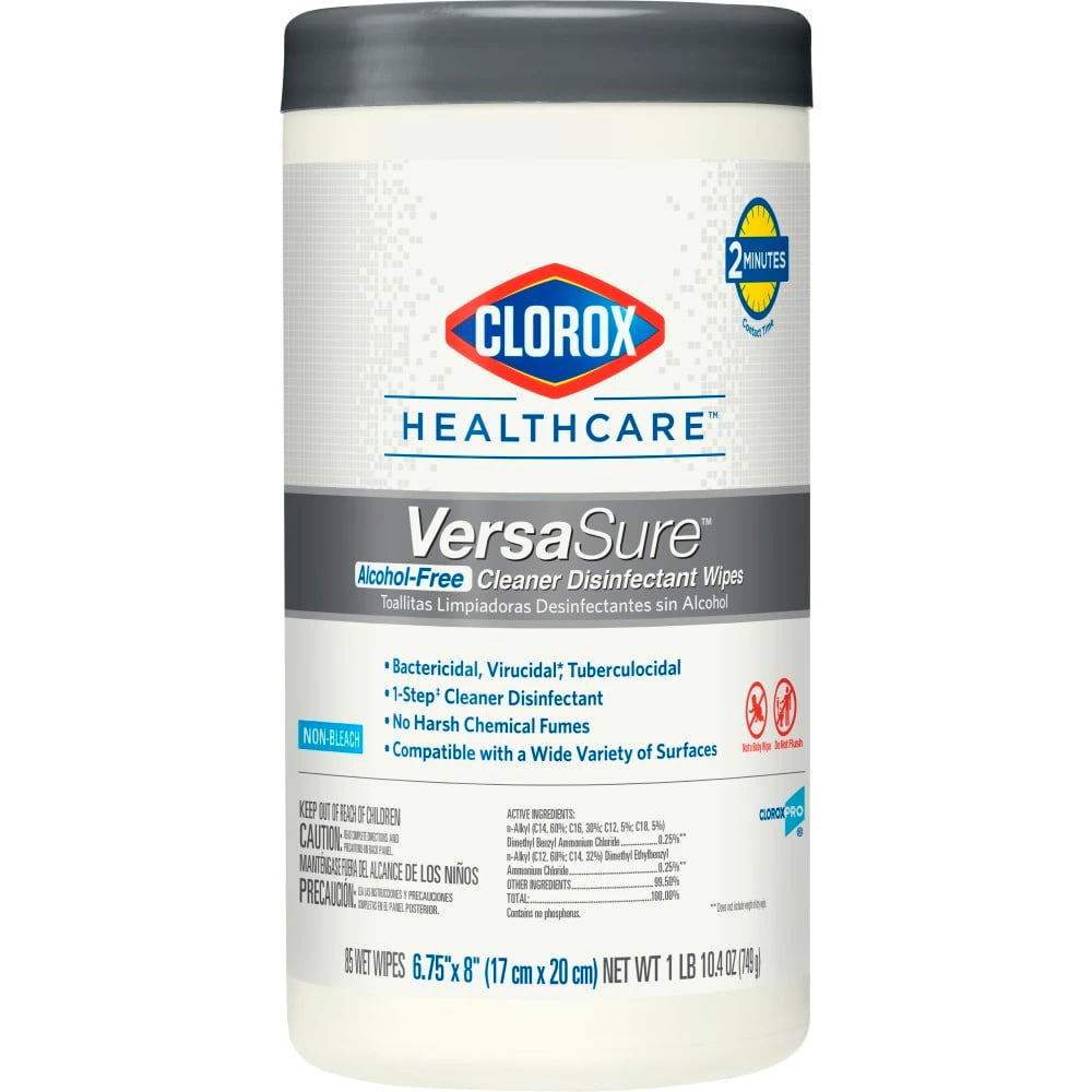 Clorox Healthcare VersaSure AF Disinfectant Wipes, Non-Bleach, 6.75" x 8", 85 Wipes/Canister, 6 Canisters/Case