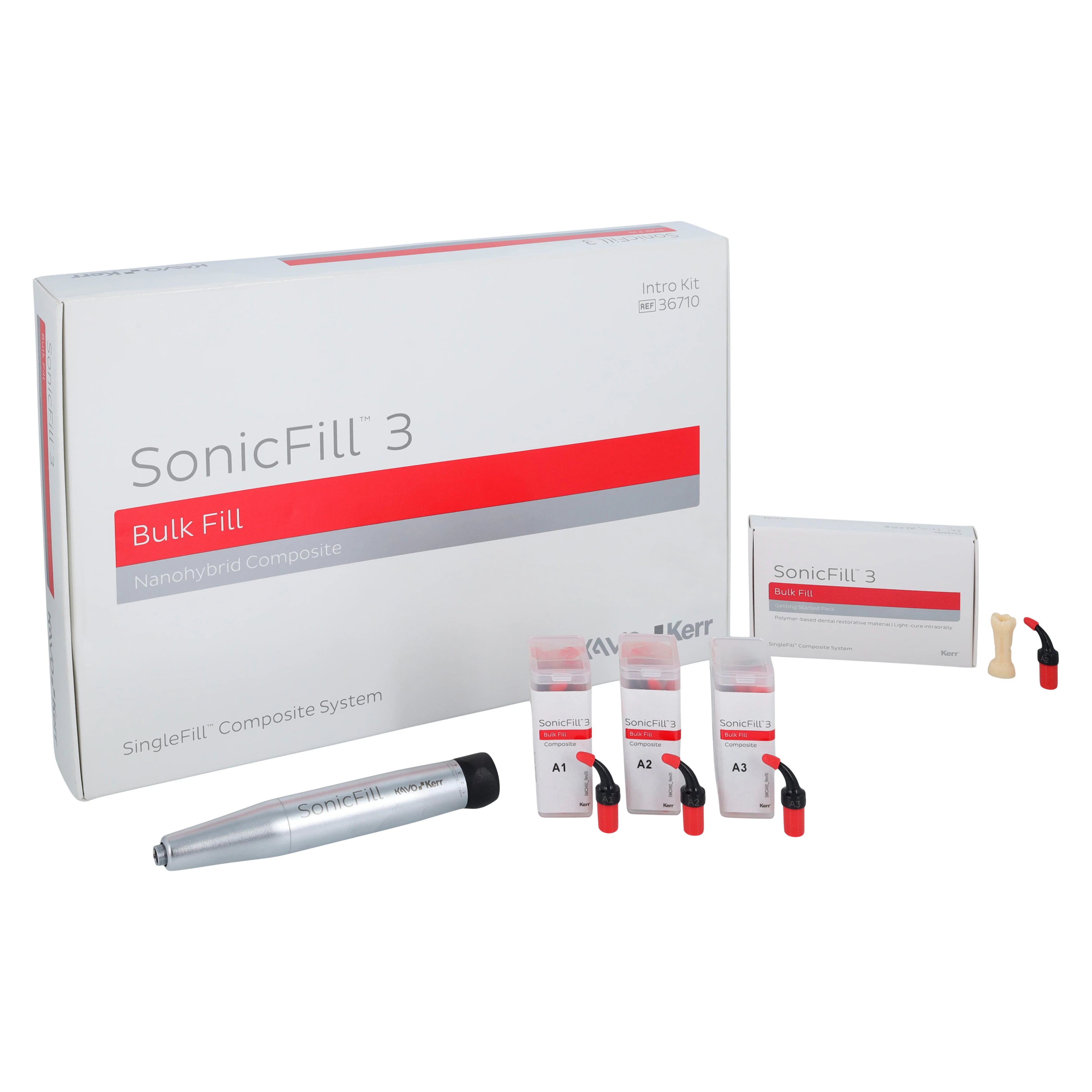 Kerr SonicFill 3 SingleFill Bulk Fill Composite System Intro Kit, 60 Unidose Tips (A1/A2/A3) with Handpiece, 36710