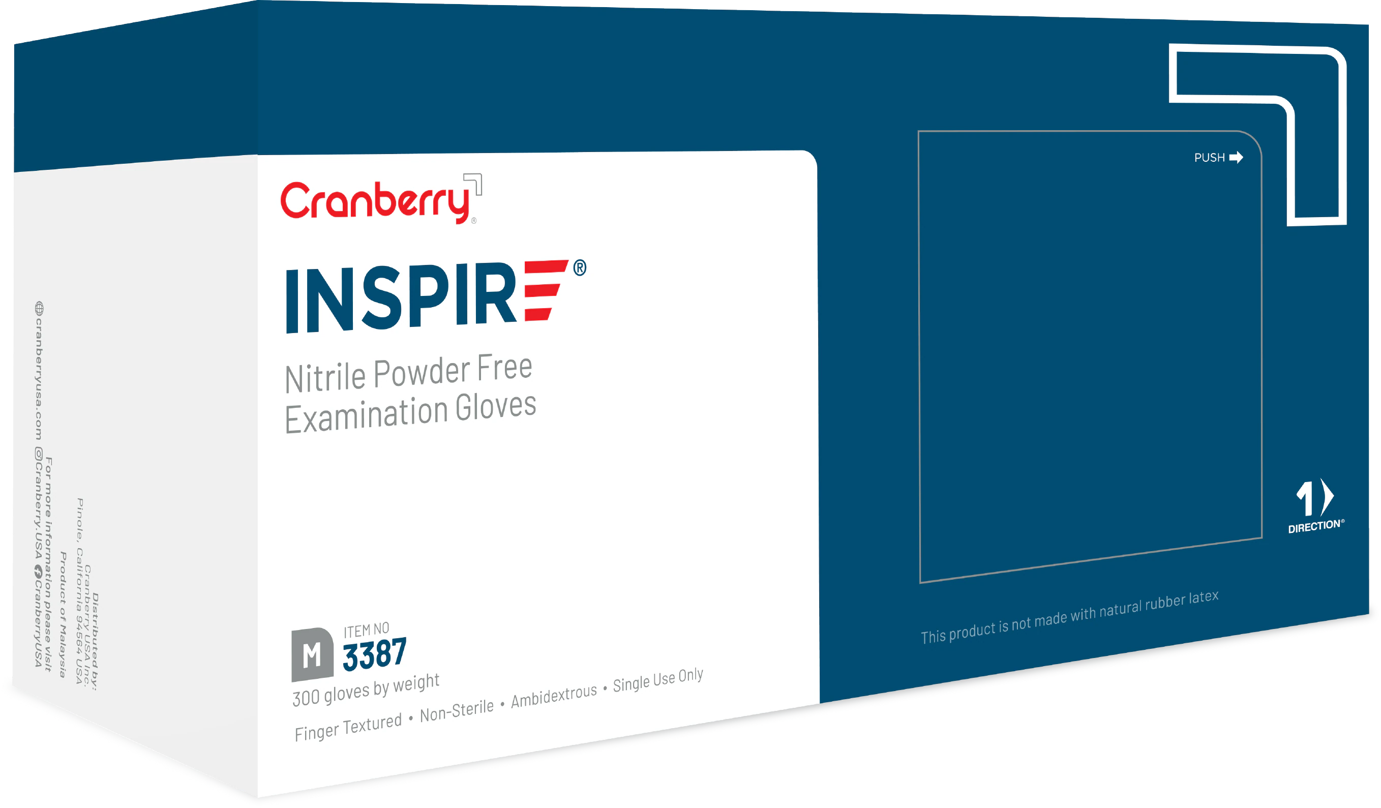 Cranberry Inspire Nitrile Exam Gloves, Powder-Free, Non-Sterile, Medium, Aegean Blue, 300/Box, CR3387