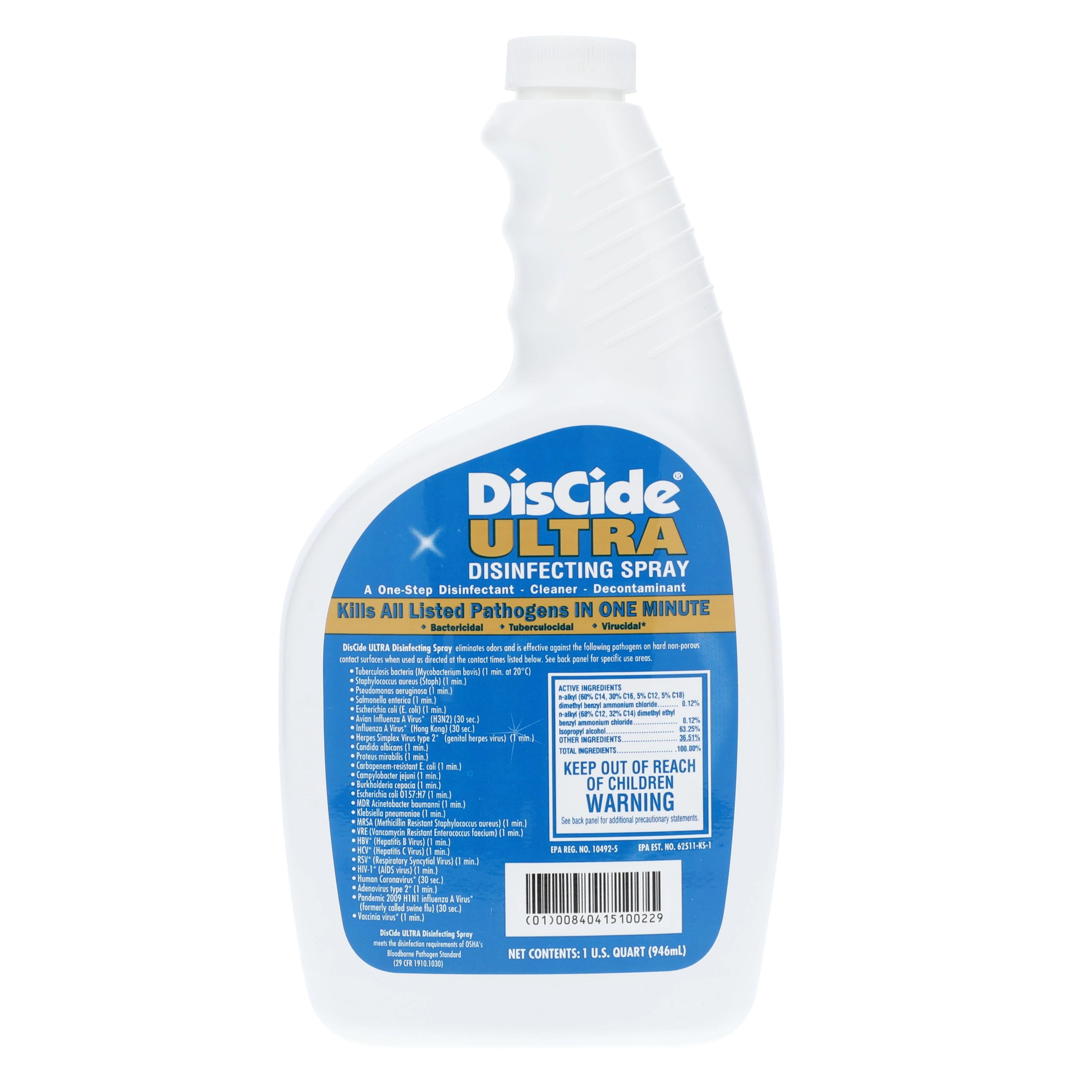 DisCide ULTRA Surface Disinfectant, Hospital-Level, Ready-to-Use, Pleasant Herbal Scent, 32 oz Bottle, 3565Q