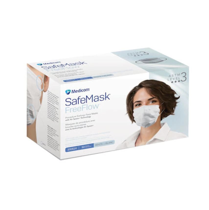 SafeMask FreeFlow Procedure Earloop Face Mask, ASTM Level 3, White, 50/Box, 200514