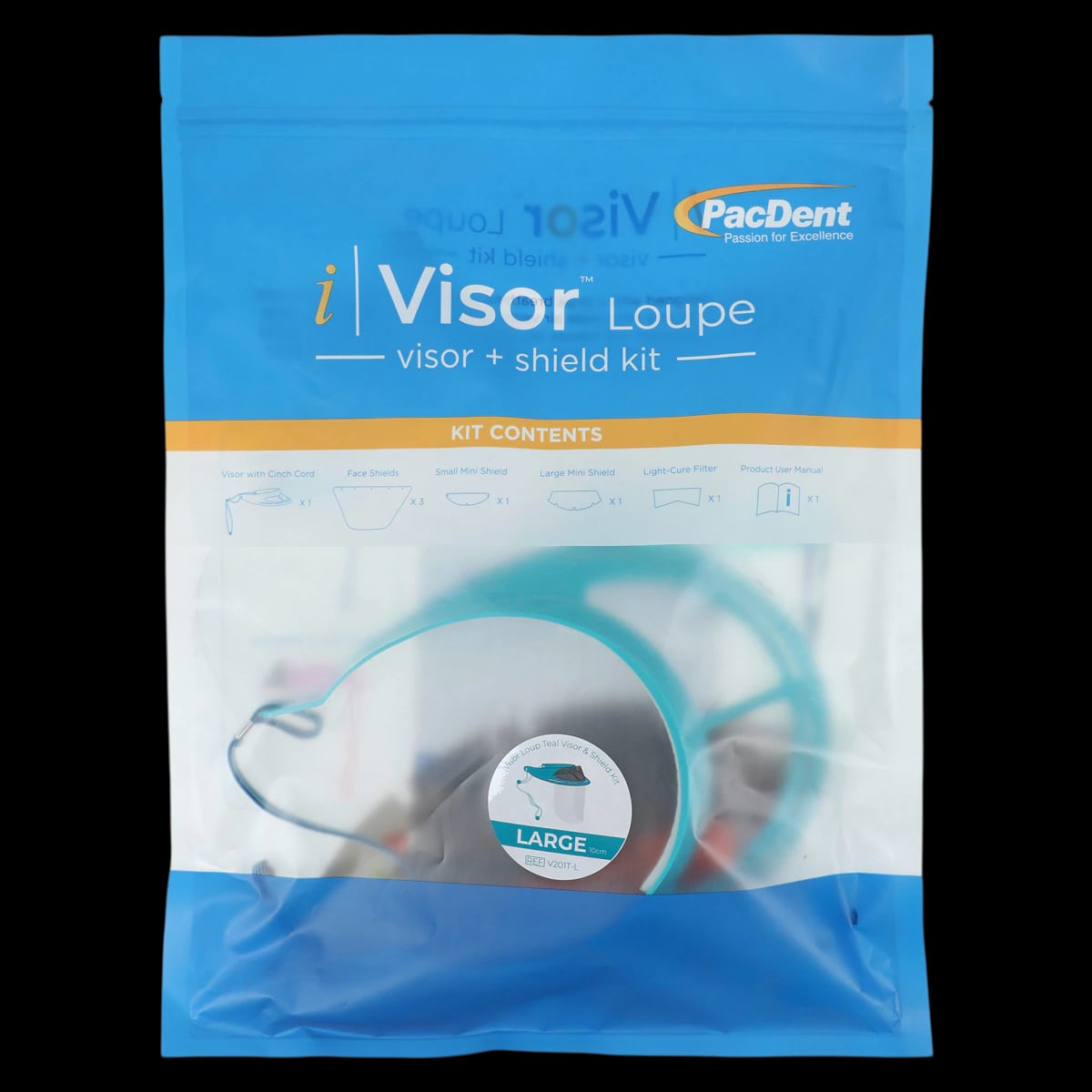 iVisor™ Loupe Visor and Shield Kit, Large, Teal, 10cm, Reusable, V201T-L
