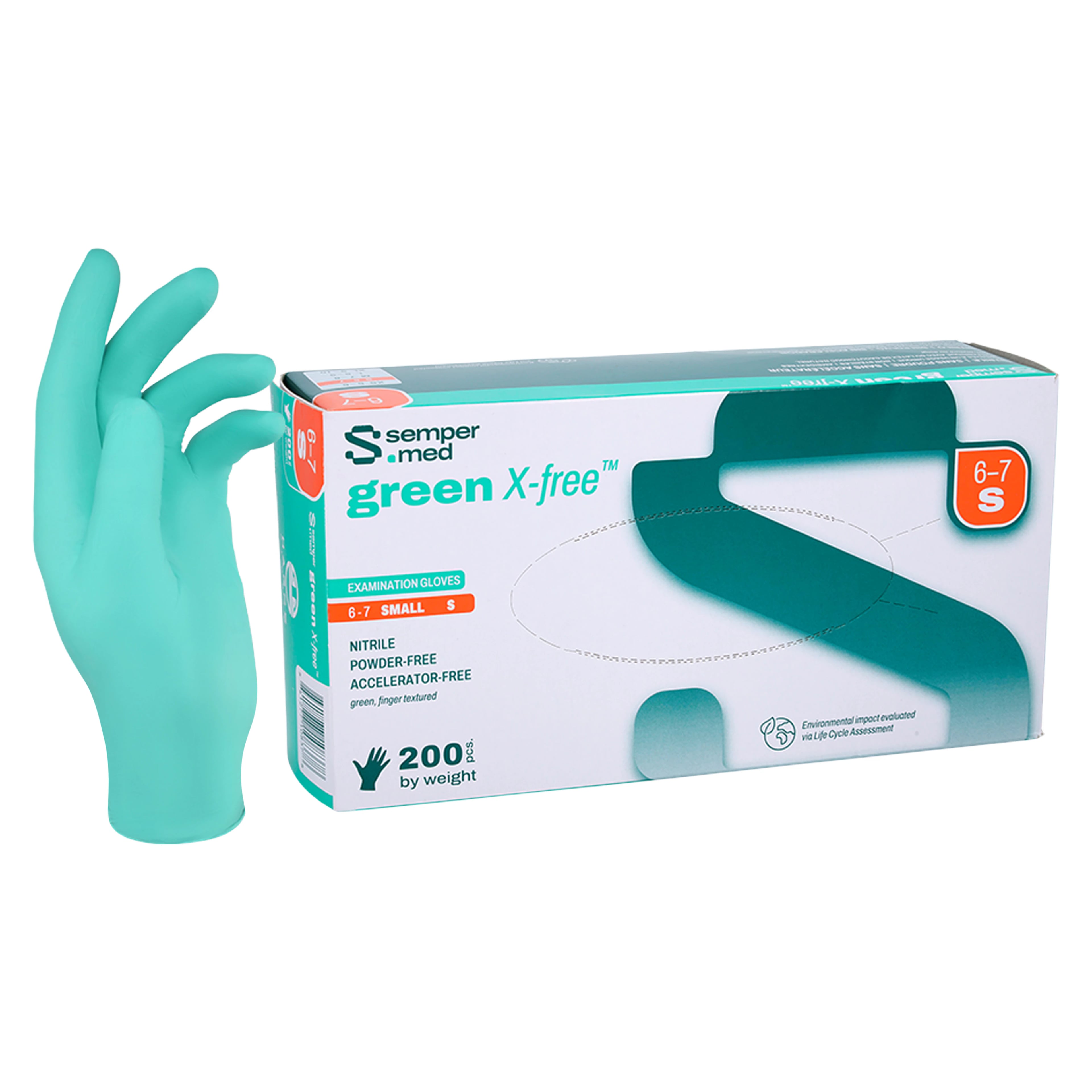 SemperSure Green Nitrile Exam Gloves, Powder Free, Non-Sterile, Small, Green, 200/Box