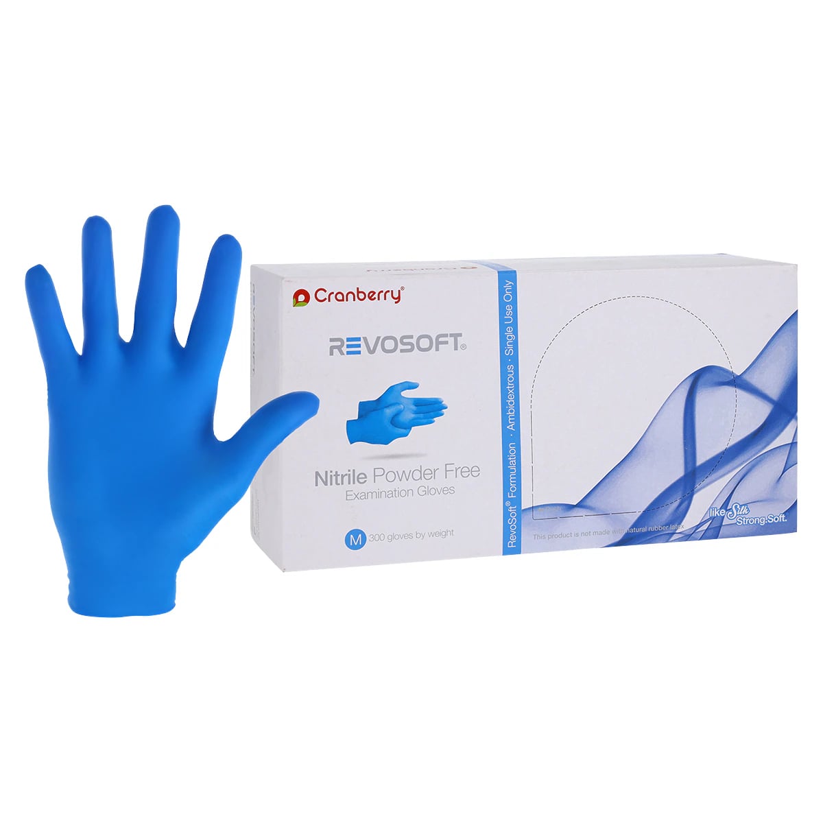 Cranberry RevoSoft Nitrile Exam Gloves, Powder Free, Latex Free, Non-Sterile, Blue, Medium, 300/Box, CR3277