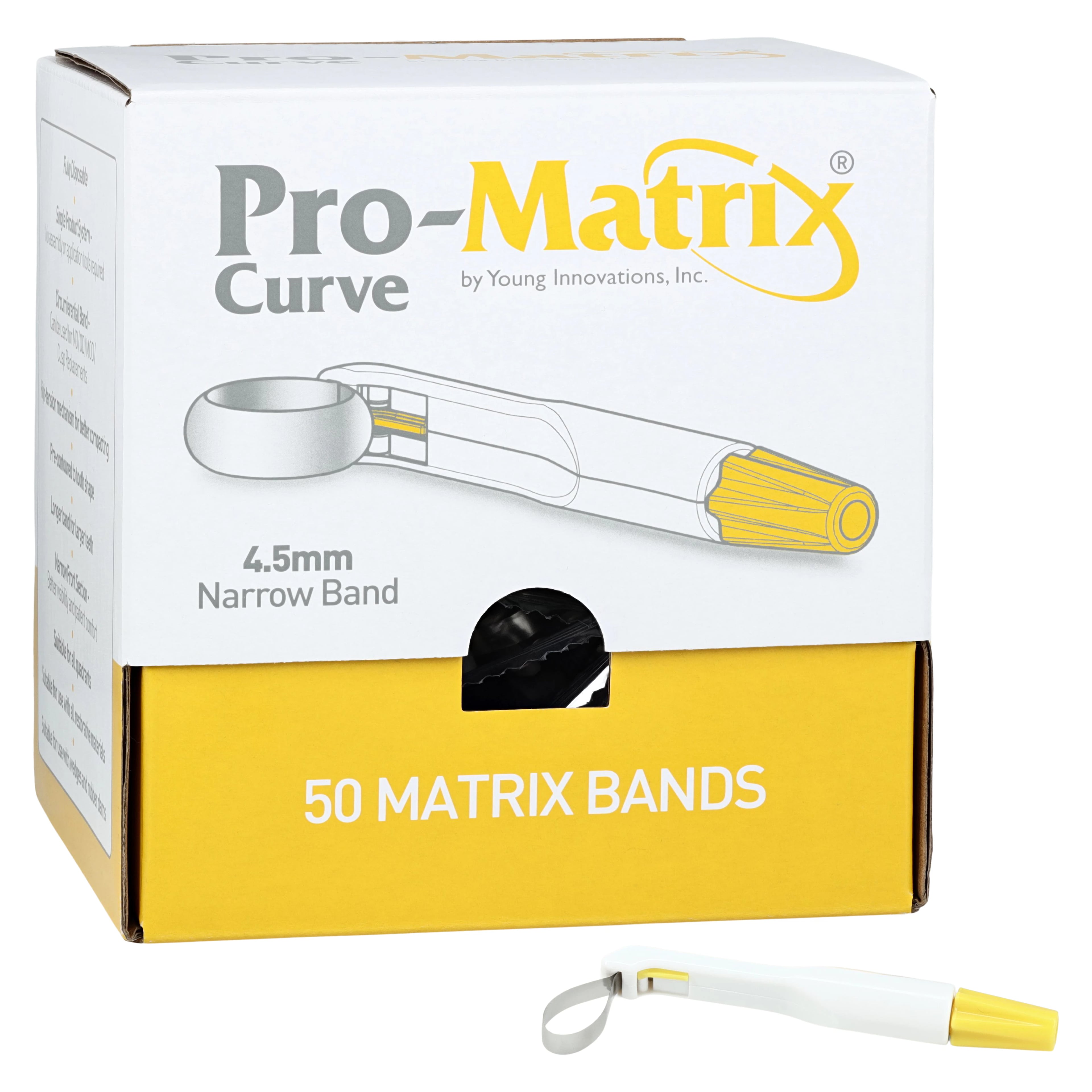 Pro-Matrix Curved Contoured Matrix Bands, Narrow, 4.5 mm, Yellow, 50/Pk, 19001