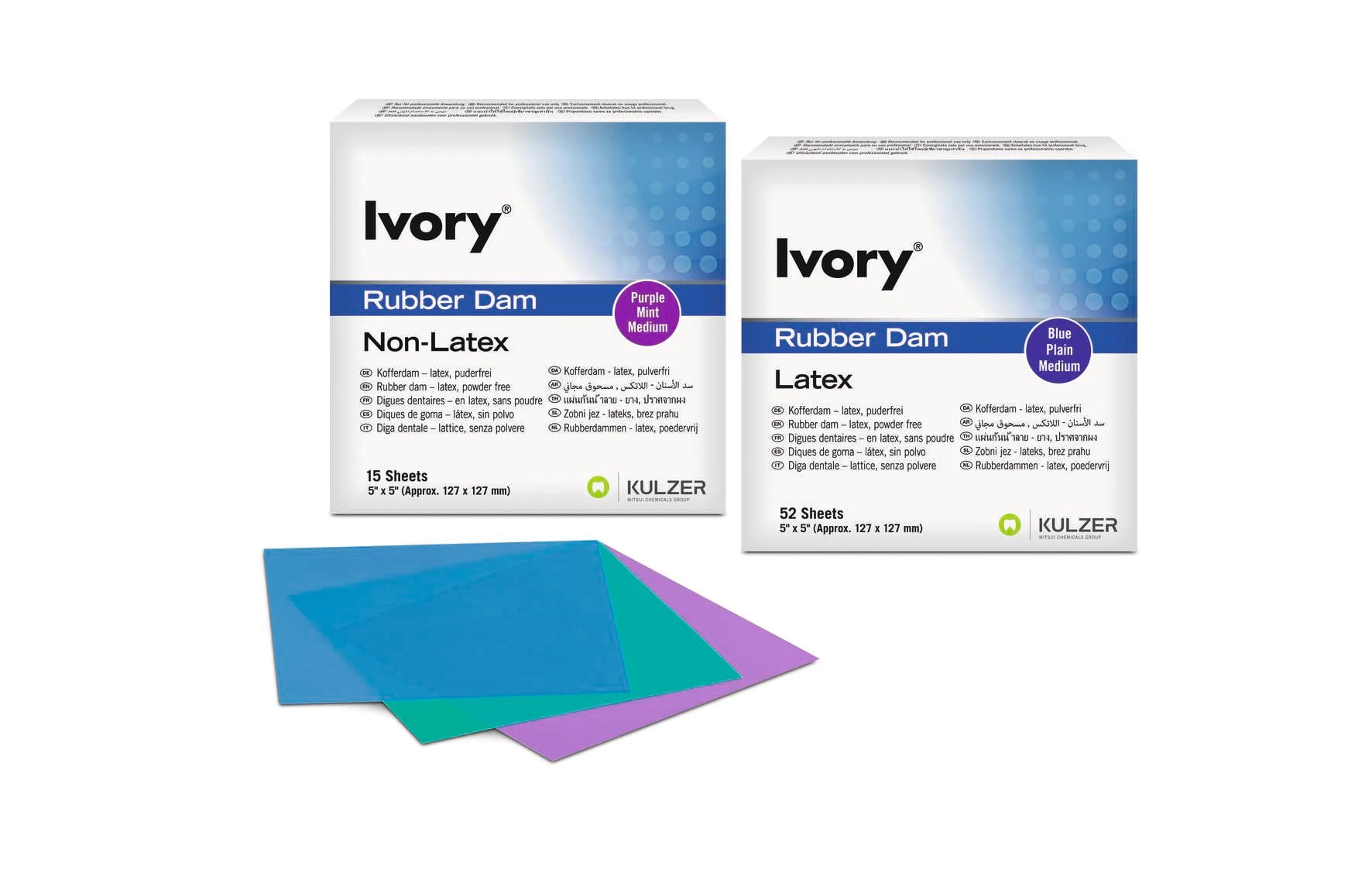 Ivory Rubber Dam, 5" x 5", Latex, Medium Gauge, Blue, 52/Box, 66094058