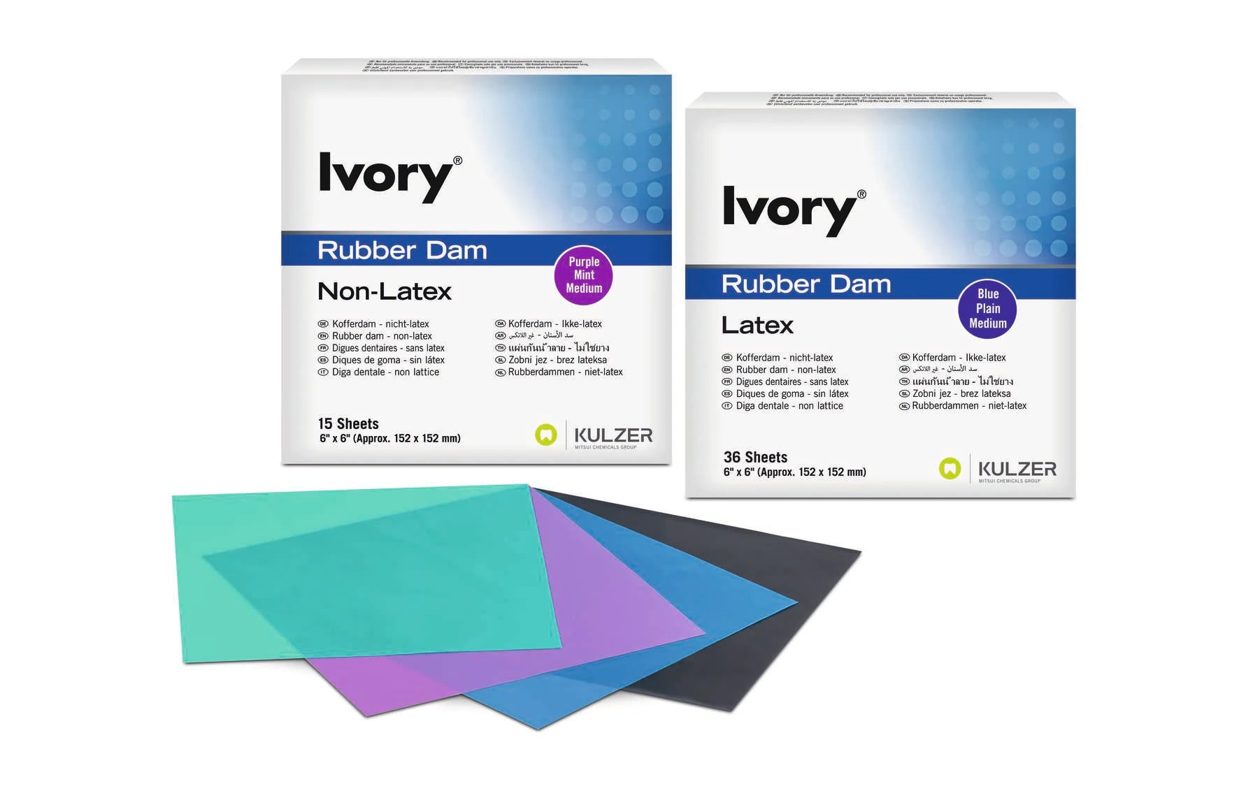 Ivory Latex Rubber Dam, 6" x 6", Medium Gauge, Blue, Adult, 36/Box, 66094053