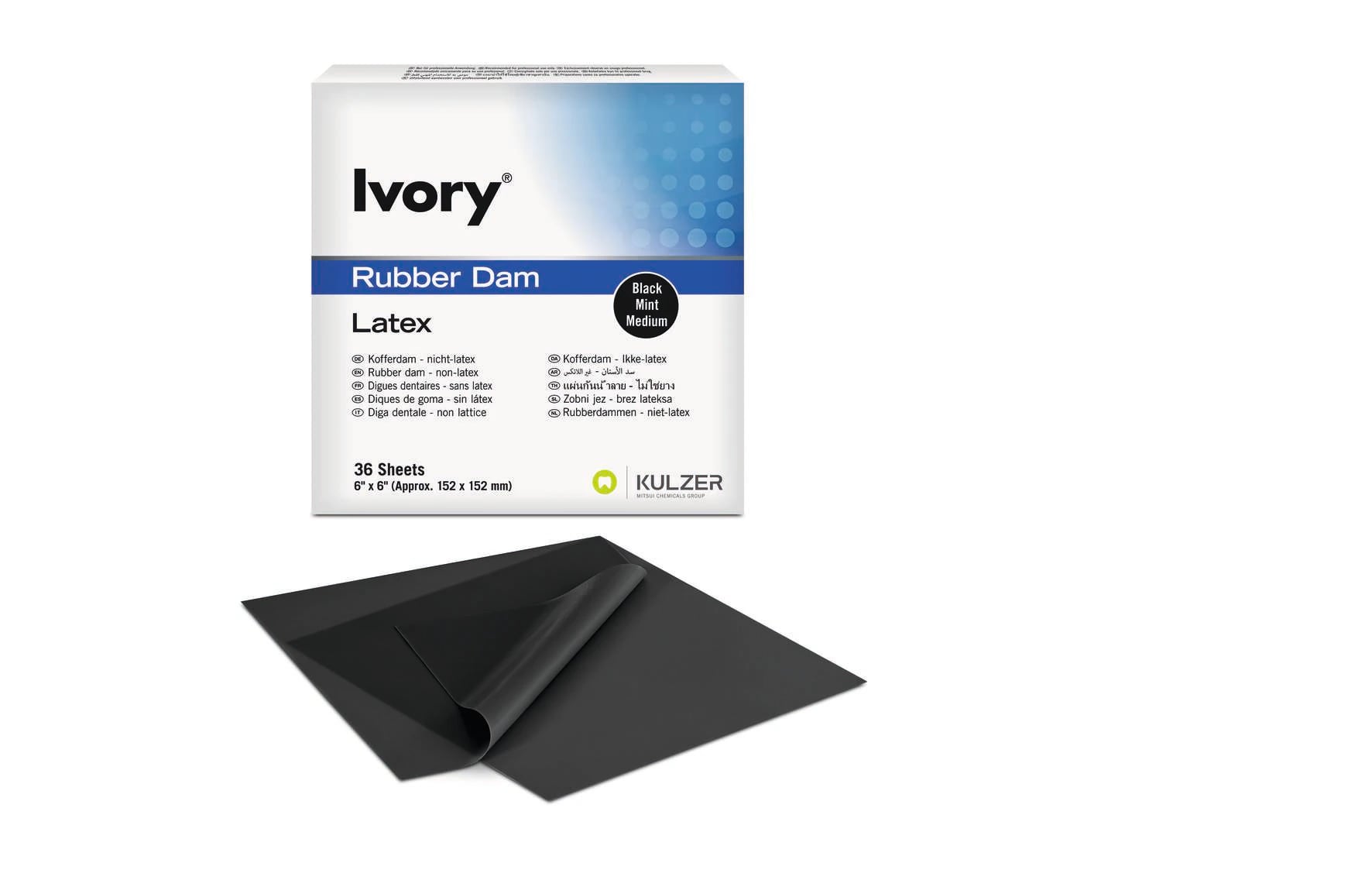 Ivory Latex Rubber Dam, 6" x 6", Medium Gauge, Black, Mint, 36/Box, 66094056