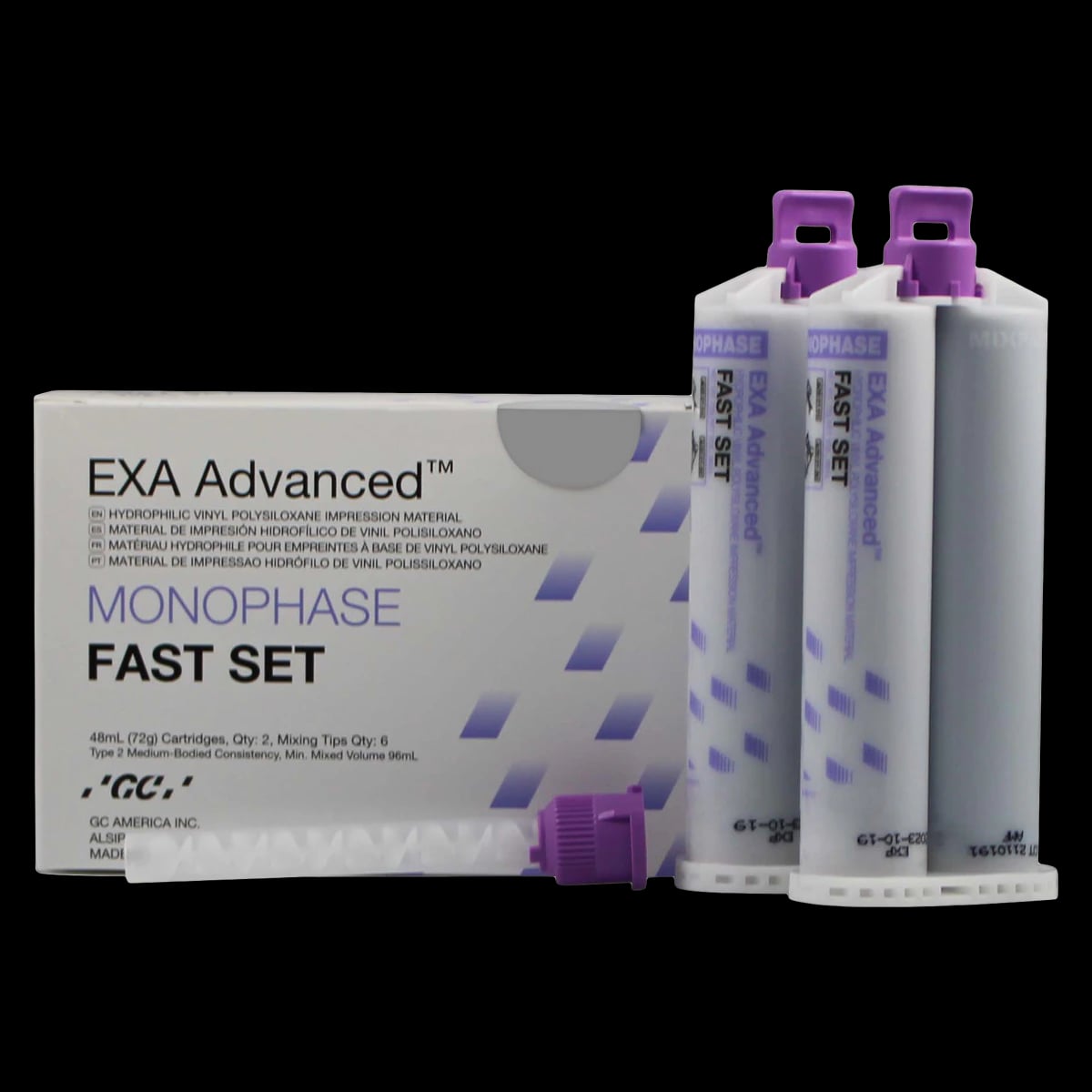 EXA Advanced VPS Impression Material, Monophase, Fast Set, 48 mL Cartridge Refill with Mixing Tips, 2/Pack, 137112