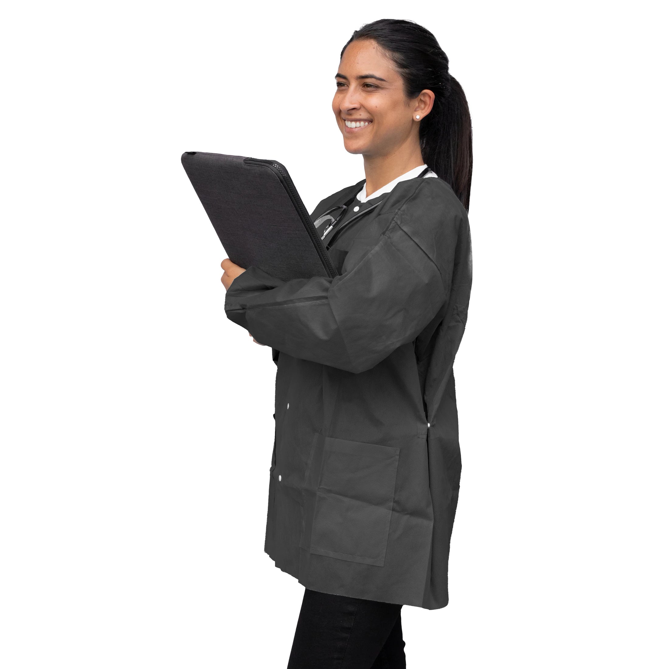 Dukal FitMe Disposable Lab Jacket, Black, Small, 10/Bag, UGJ-6500-S