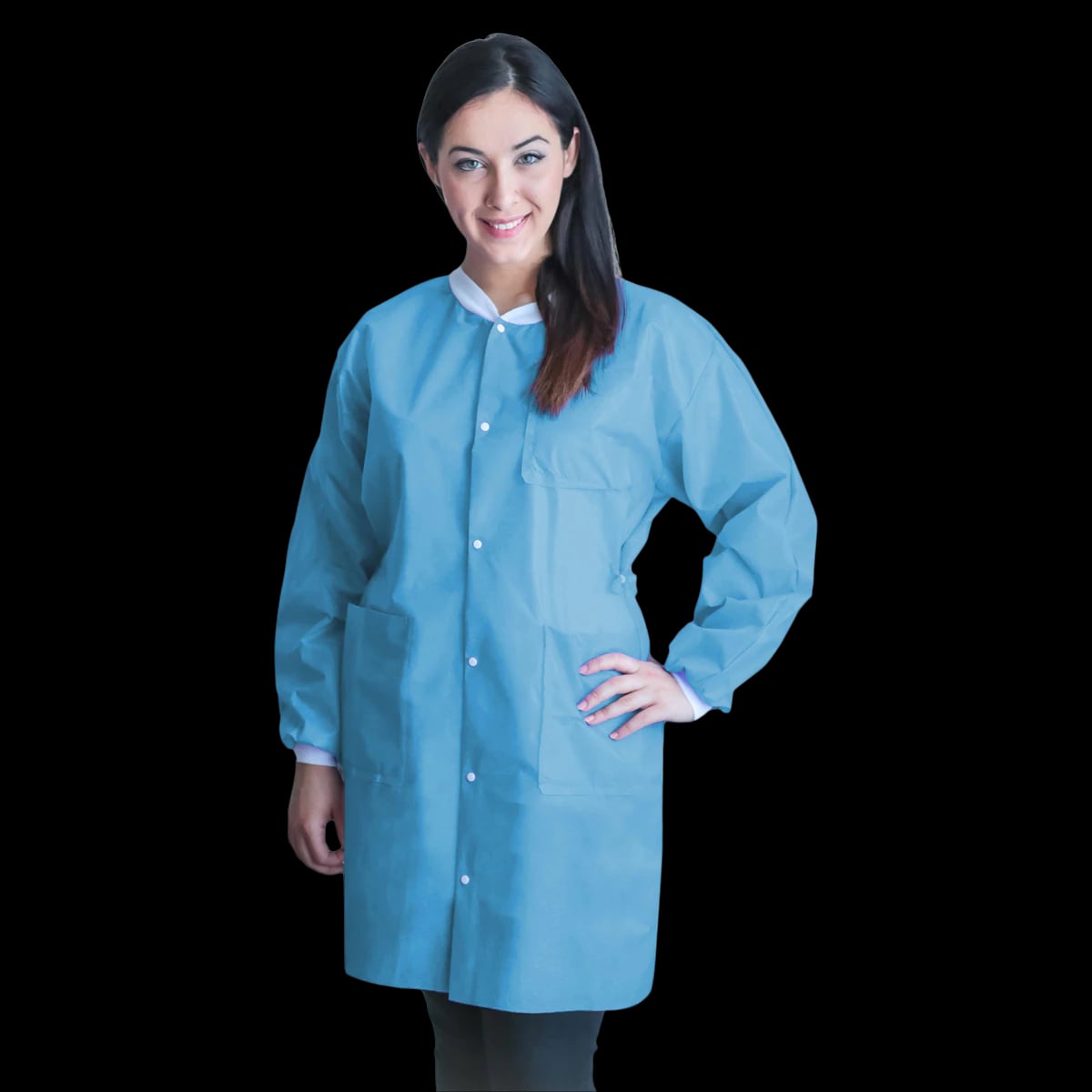 Dukal FitMe Disposable Lab Coat, Sky Blue, Medium, 10/Bag, UGC-6601-M