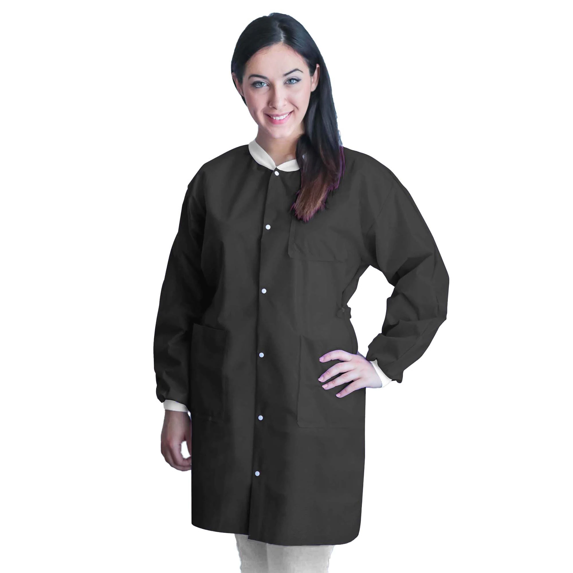 FiTMe Disposable Lab Coat, Black, Large, 10/Bag, UGC-6600-L