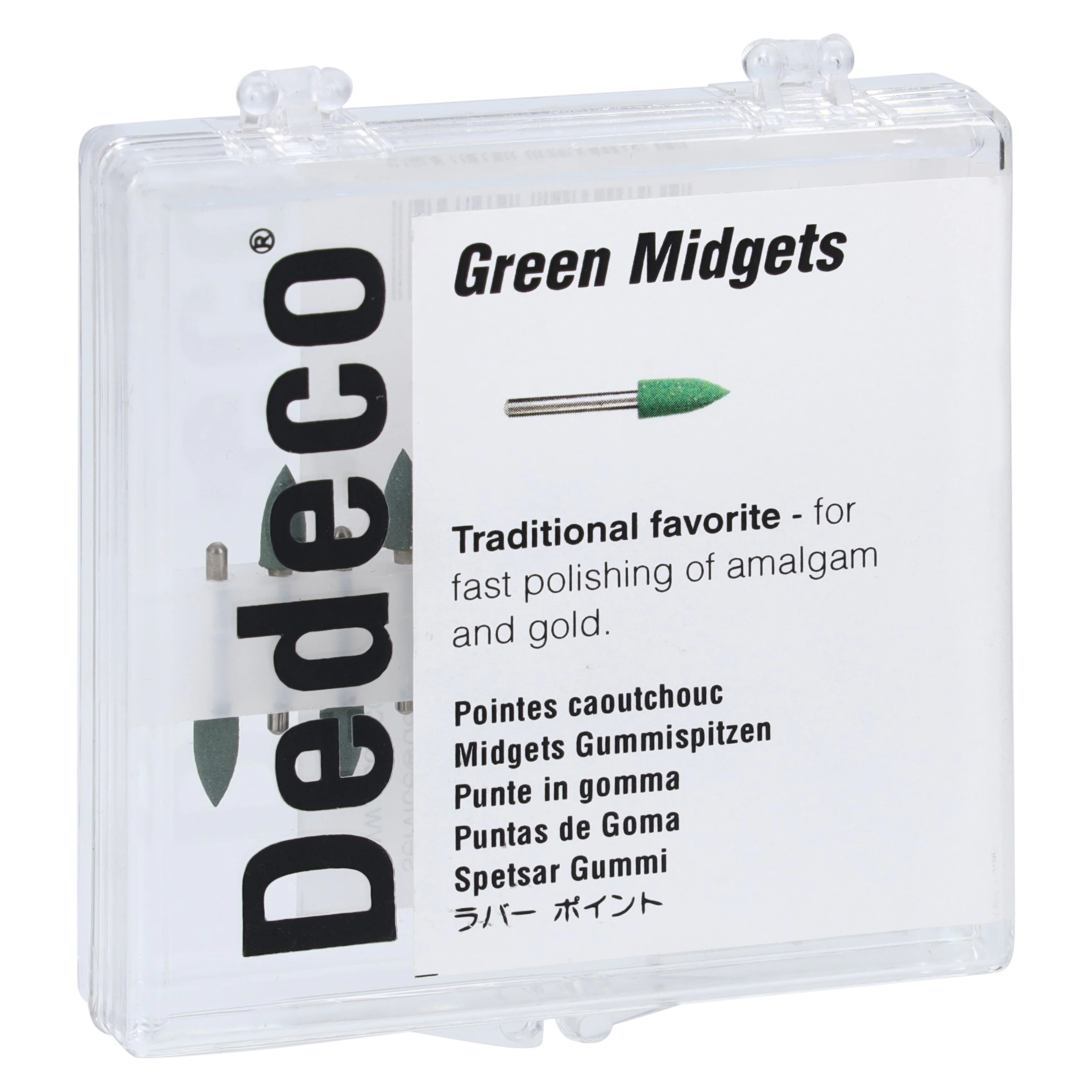 Dedeco Classic Midget Polisher, Green, Mini Flame, Coarse, FG (1/16" Shank), 12/Box, 4580