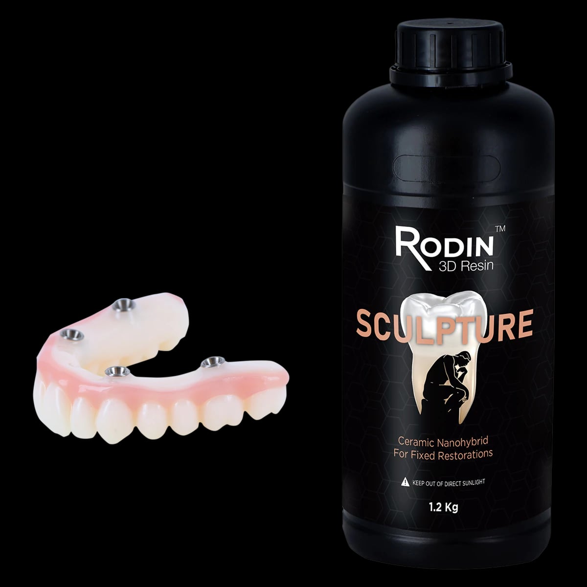 Rodin Sculpture Ceramic Nanohybrid 3D Printing Resin, Shade A2, 1.2 kg Bottle, 3DR-CNR-A2-1200