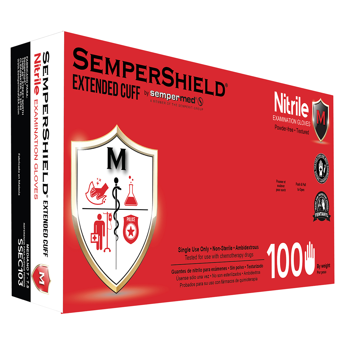 SemperShield EC Nitrile Exam Gloves, Powder Free, Textured, Small, Blue, 100/Box