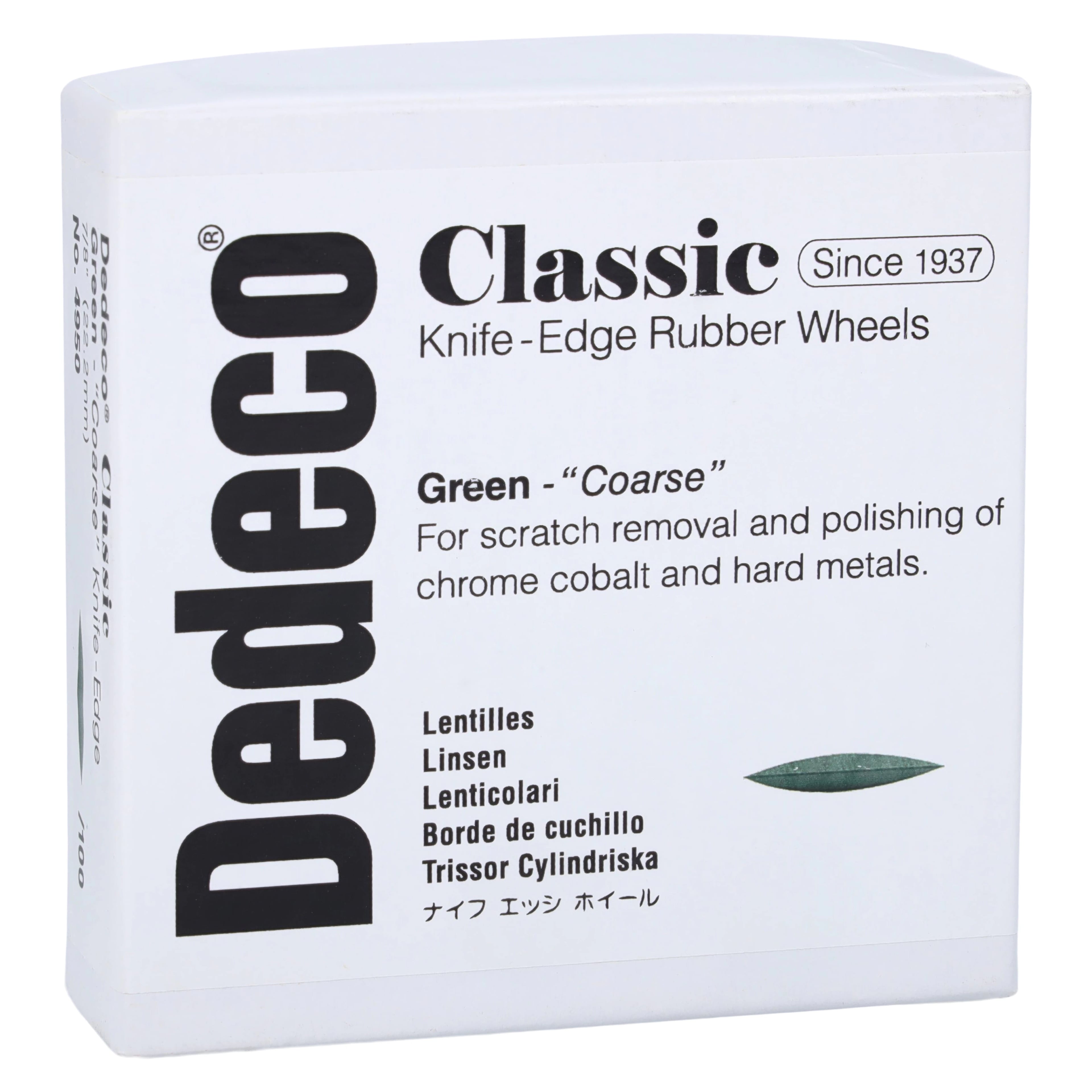 Dedeco Classic Knife-Edge Rubber Wheel, 7/8", Coarse, Green, 100/Box, #4950