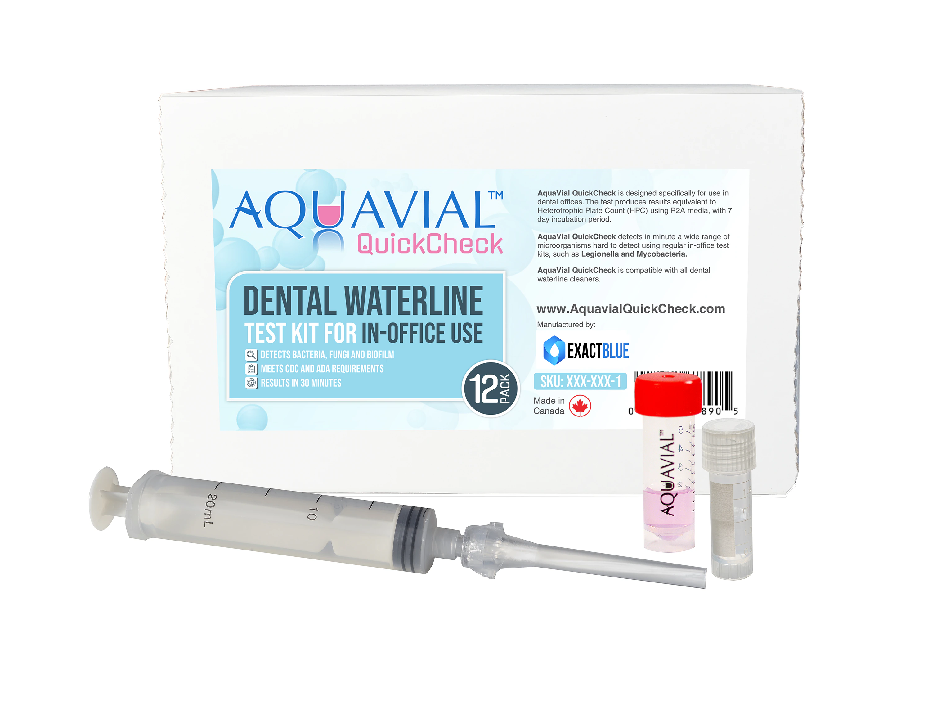 AquaVial QuickCheck 30 Minute Results Dental Waterline Test Kit for In-Office Use, Box of 12