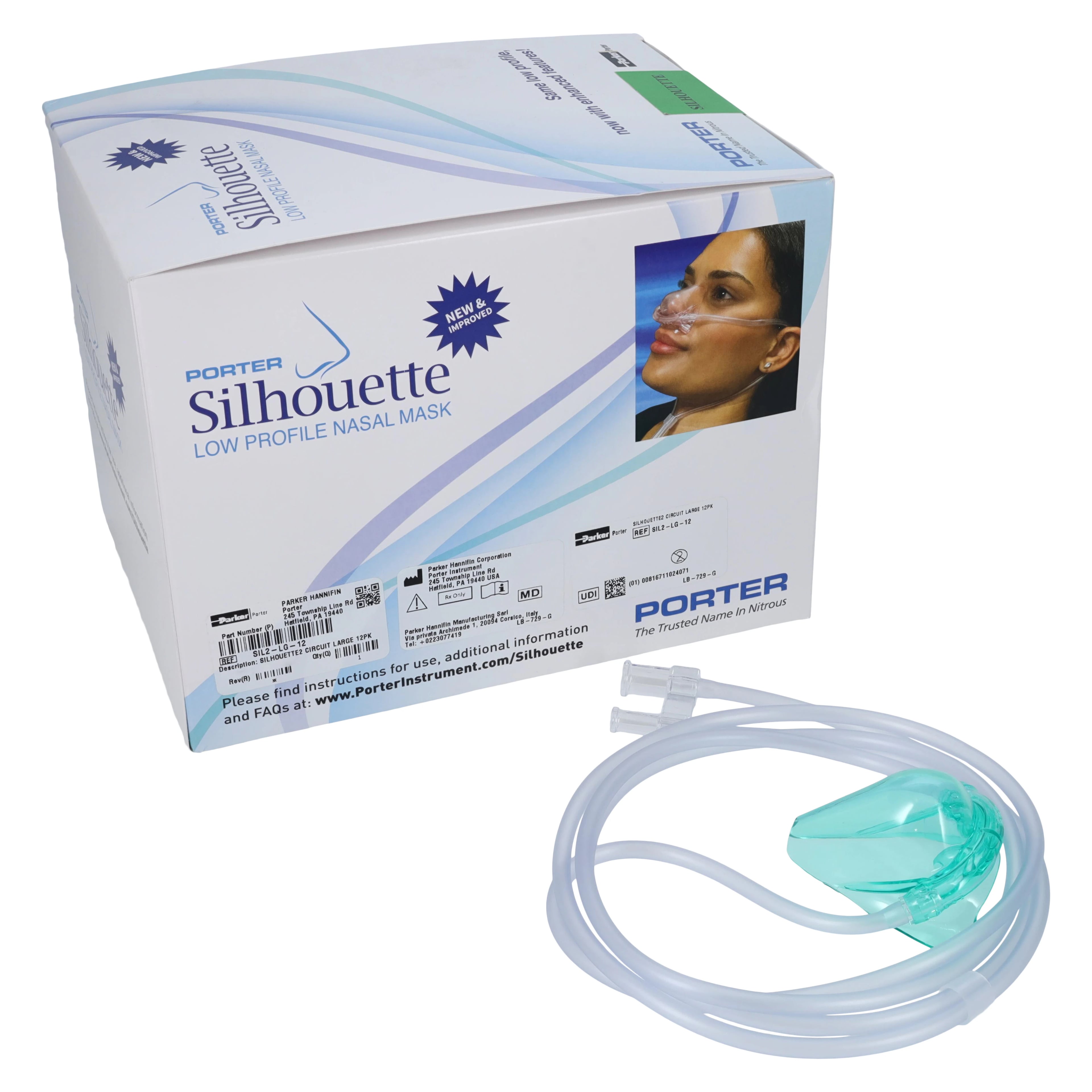 Silhouette II Low Profile Nitrous Oxide Nasal Mask & Breathing Circuit, Large, 12/Pkg, SIL2-LG-12