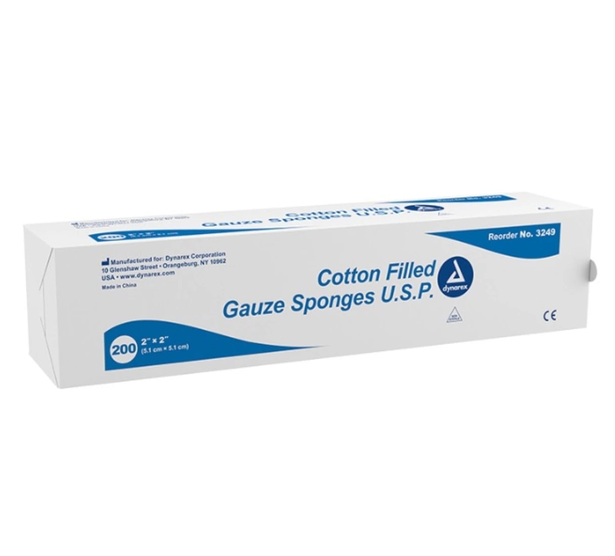 Dynarex Cotton Filled Gauze Sponge, 2" x 2", Non-Sterile, Case of 5000 (25 sleeves of 200)