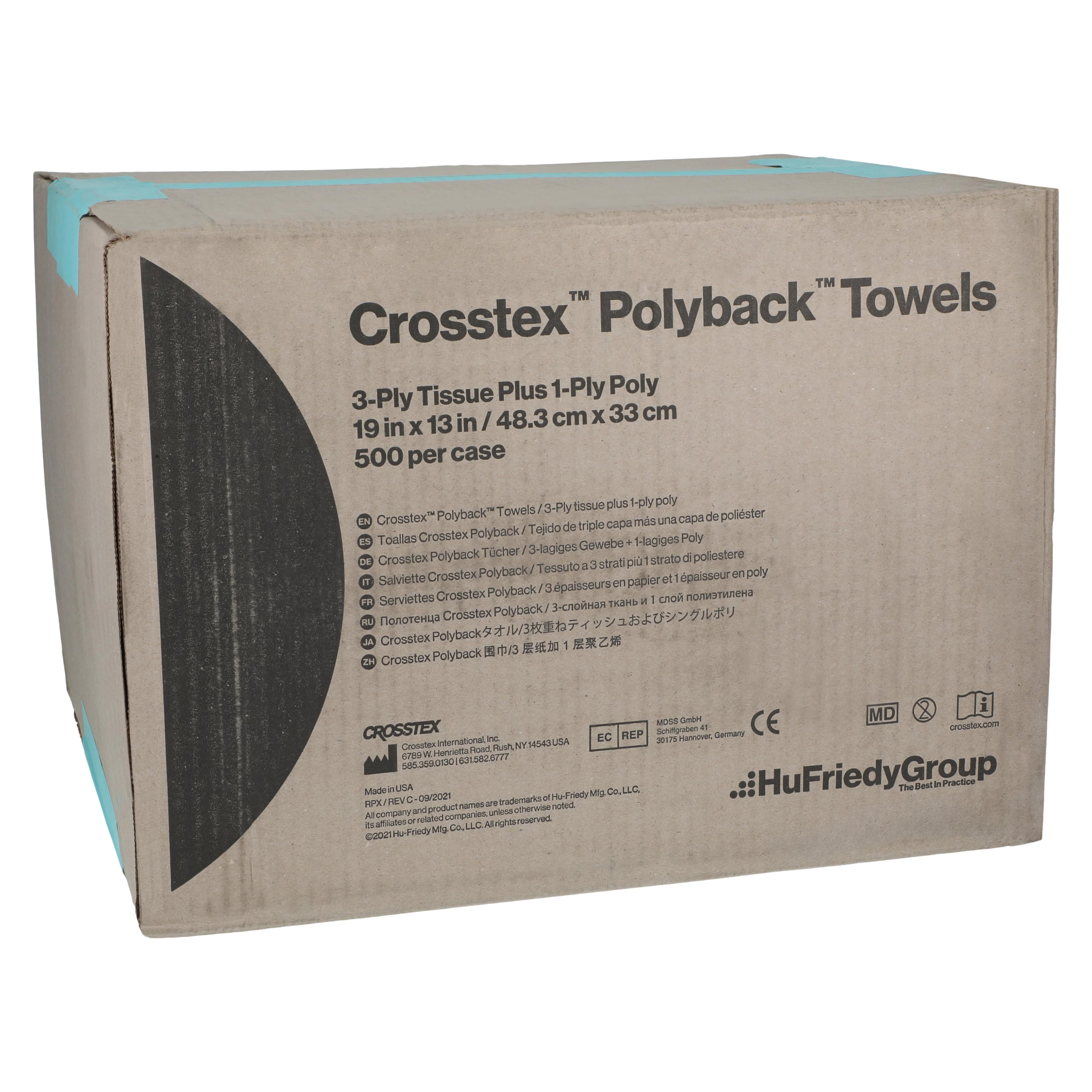 PolyBack Patient Bibs, 3-Ply Paper/1-Ply Poly, 13" x 19", Aqua, 500/Pk, WPXAQ