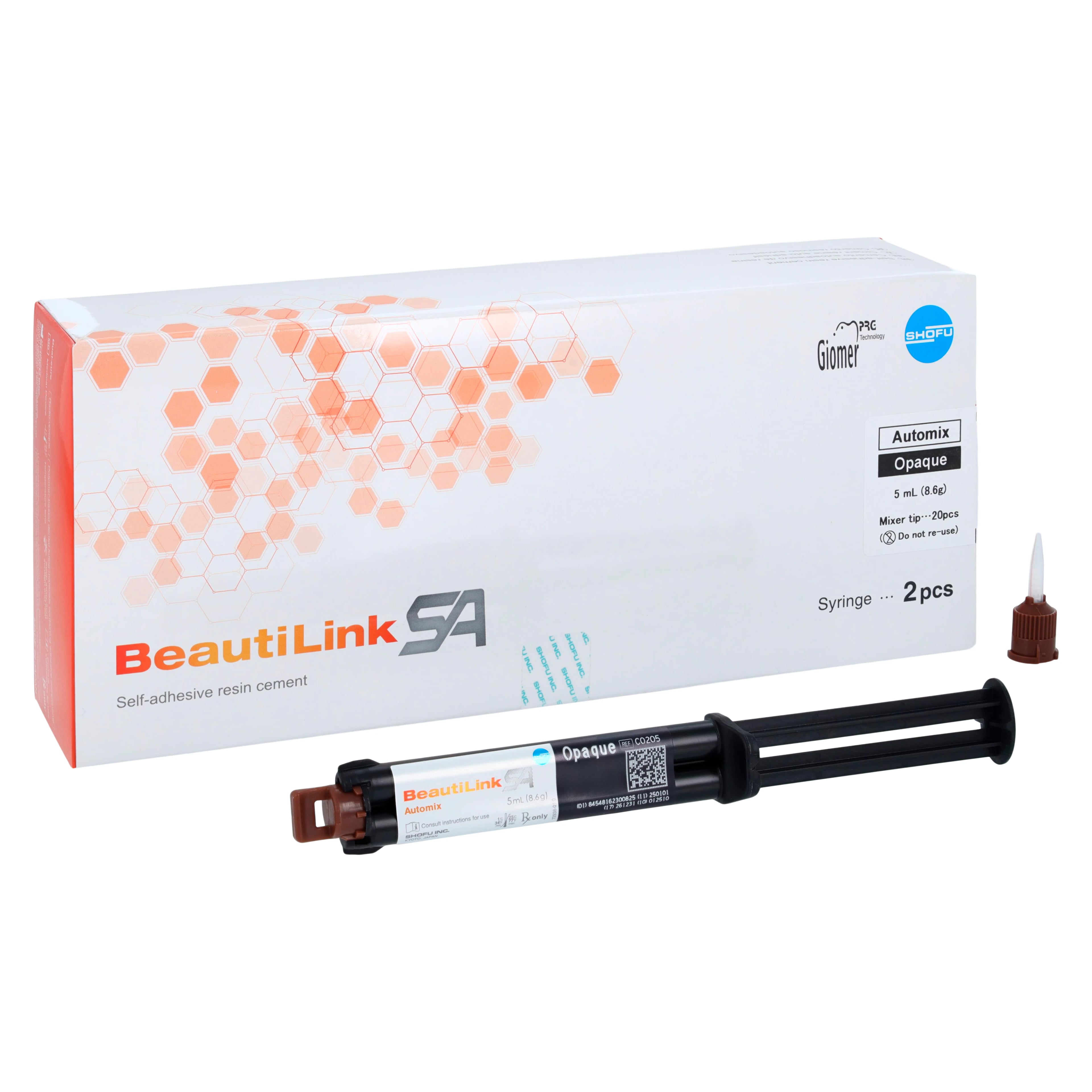 BeautiLink SA Self-Adhesive Dual-Cure Resin Cement, Opaque, Auto-Mixing Syringe, 5 mL (8.6 g), 2/Pkg, C0214