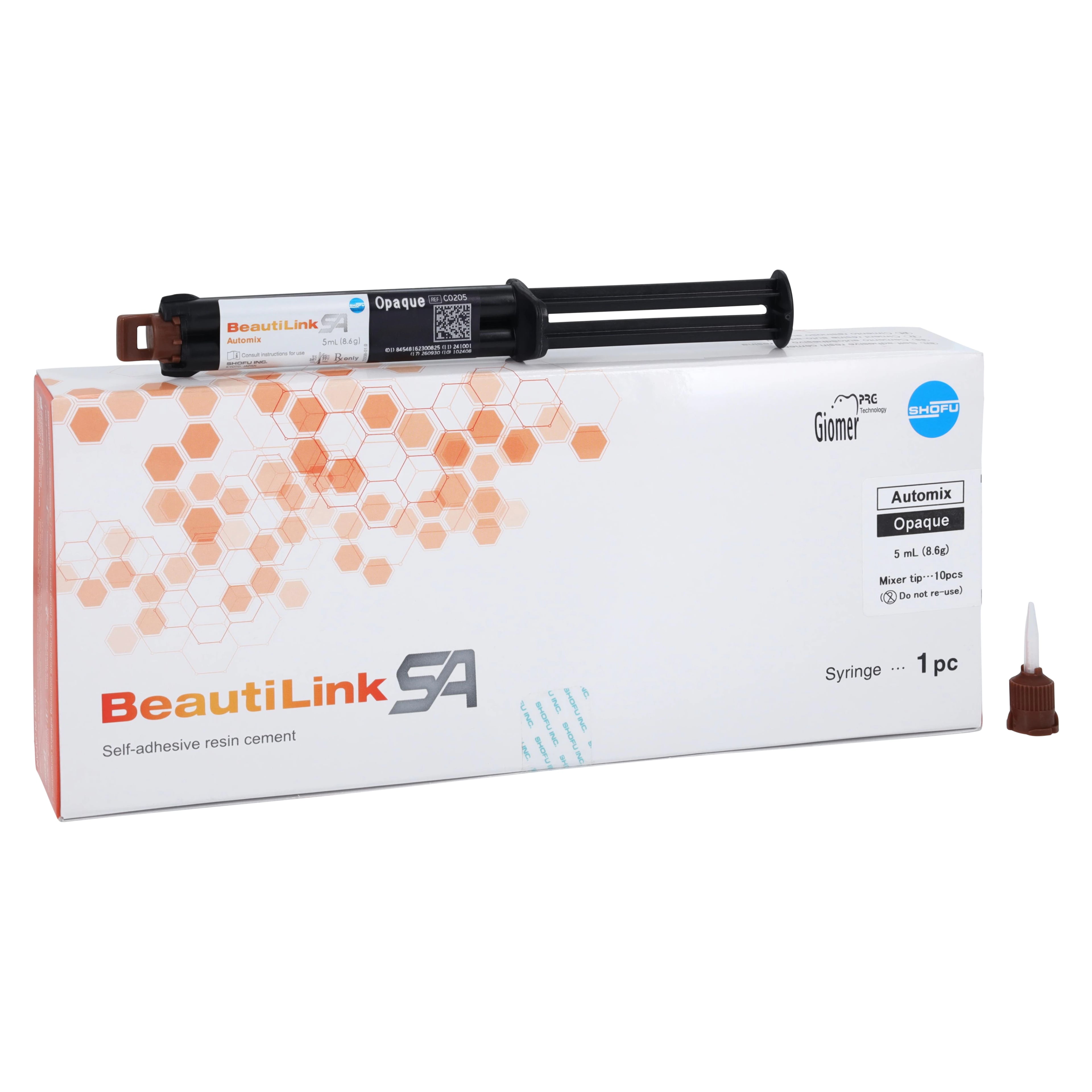 BeautiLink SA Self-Adhesive Dual-Cure Resin Cement, Opaque, Auto-Mix Syringe, 5 mL (8.6 g), 1/Pk, C0205