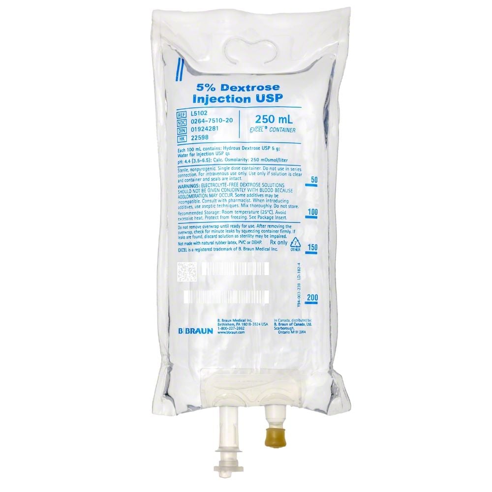 B. Braun 5% Dextrose Injection USP, 250 mL IV Bag, Each, L5102