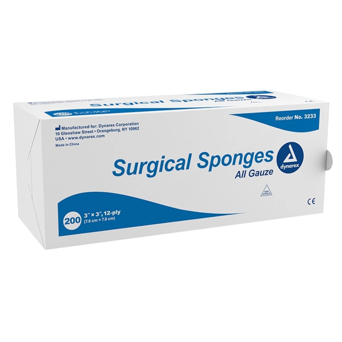 Dynarex All Gauze Sponges, 3" x 3", 12 Ply, Non-Sterile, 100% Cotton, Latex-Free, 4000/Case, #3233