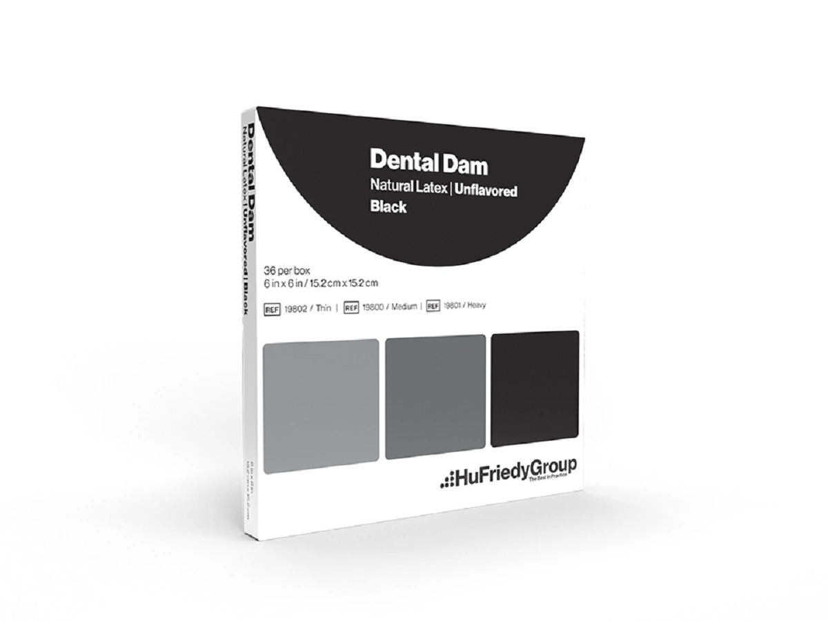 Hu-Friedy Dental Dam, Latex, Heavy, Black, Unflavored, 5" x 5", 52/Box, 19701