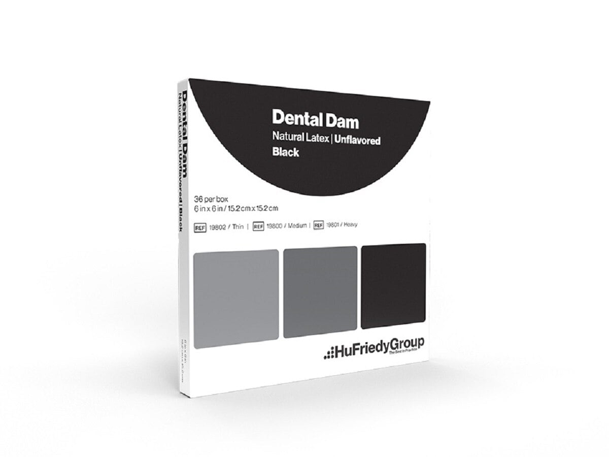 Hu-Friedy Dental Dam, Latex, Thin, Black, 6" x 6", 36/Box, 19802