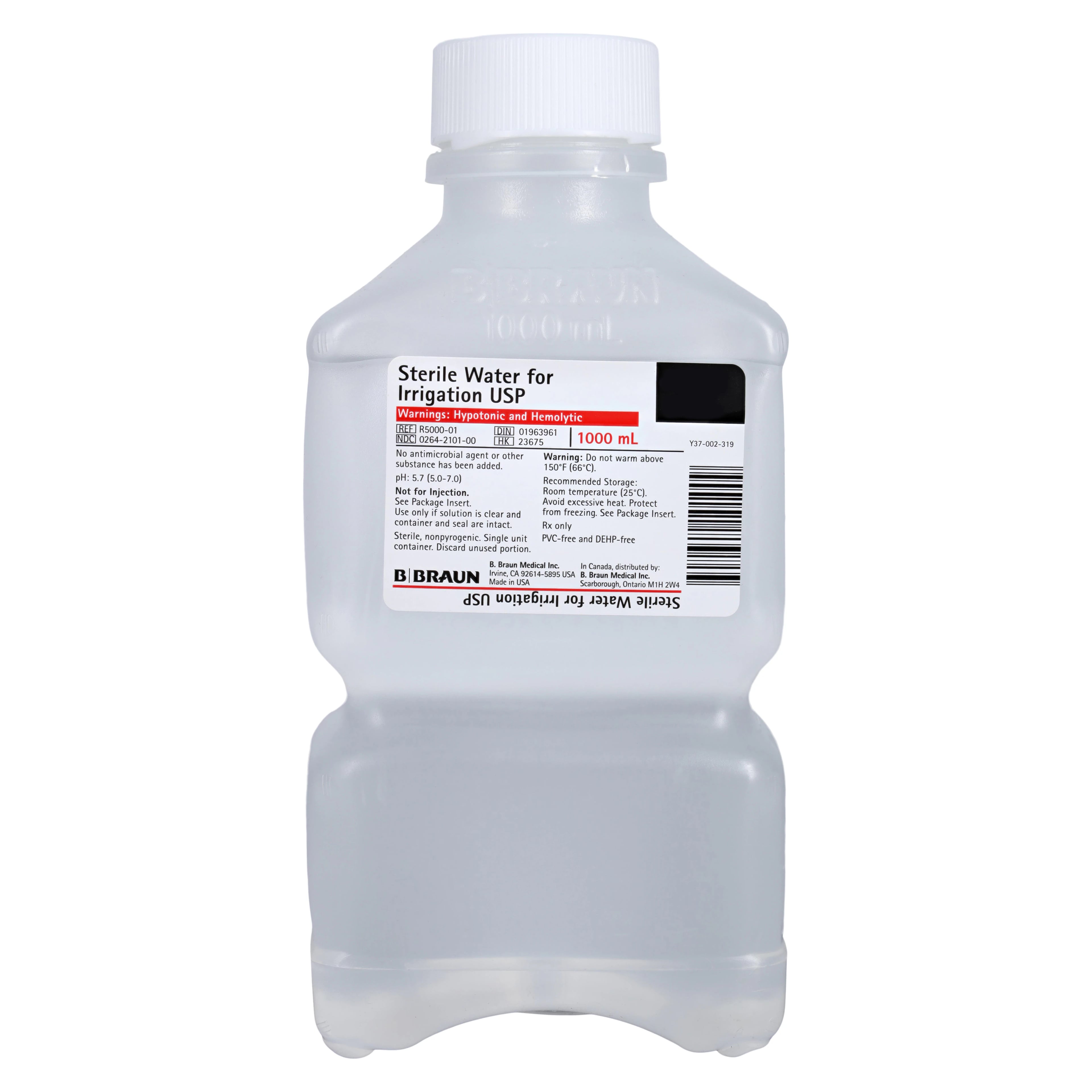 B Braun Sterile Water for Irrigation, 1000 mL Bottle, 16/Case, R5000-01