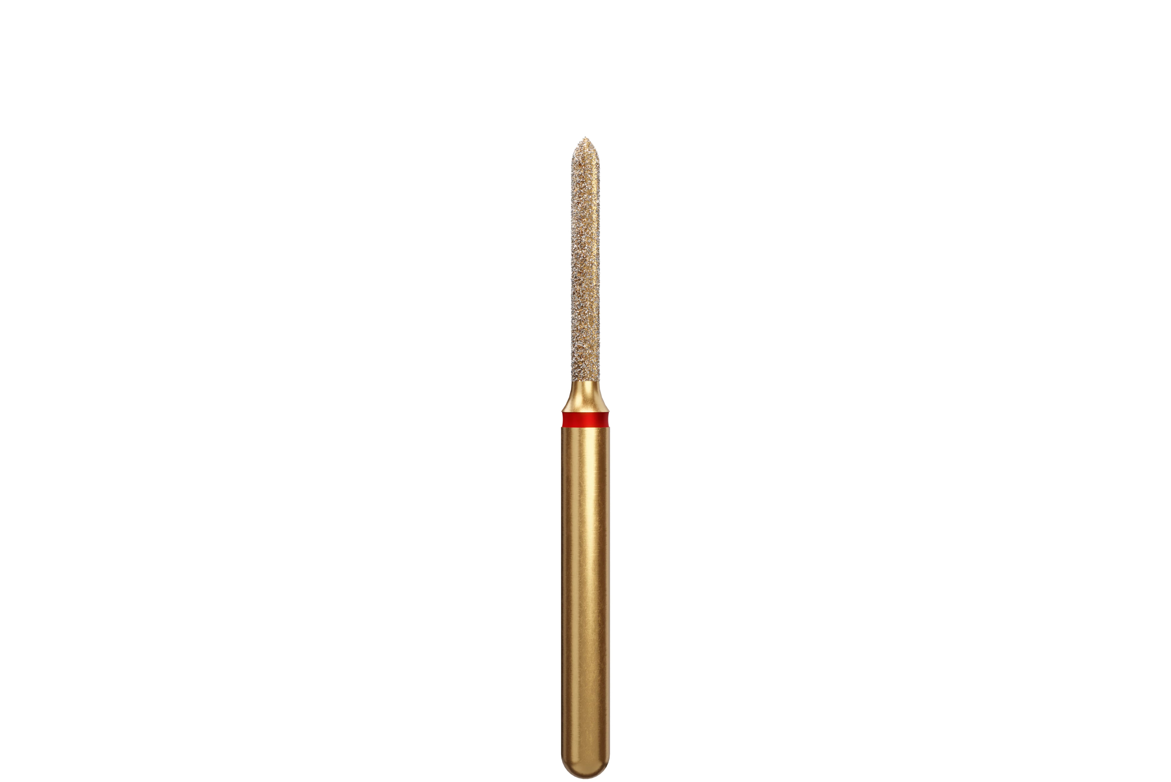 Coltene Alpen Multi-Use Multilayer Diamond Bur, FG, Fine, Red Ring, Beveled Cylinder/Torpedo, #878-012, 1.2 mm Head Diameter, 8 mm Head Length, 5/Pkg