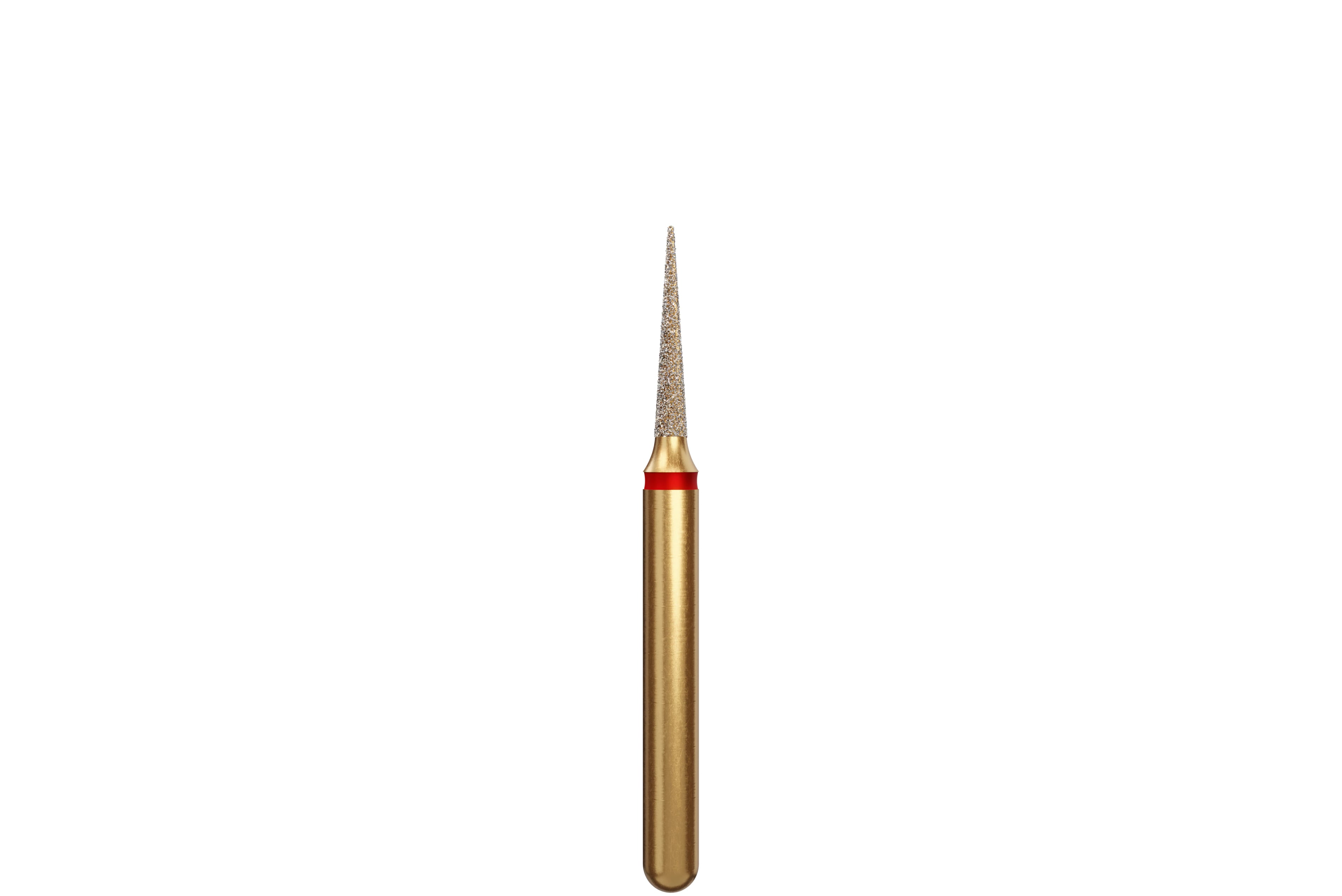 Coltene Alpen Multi-Use Multilayer Diamond Bur, FG, Fine, Red Ring, Flame/Needle Shape, #852-012, 1.2 mm Head Diameter, 6 mm Head Length, 5/Pkg
