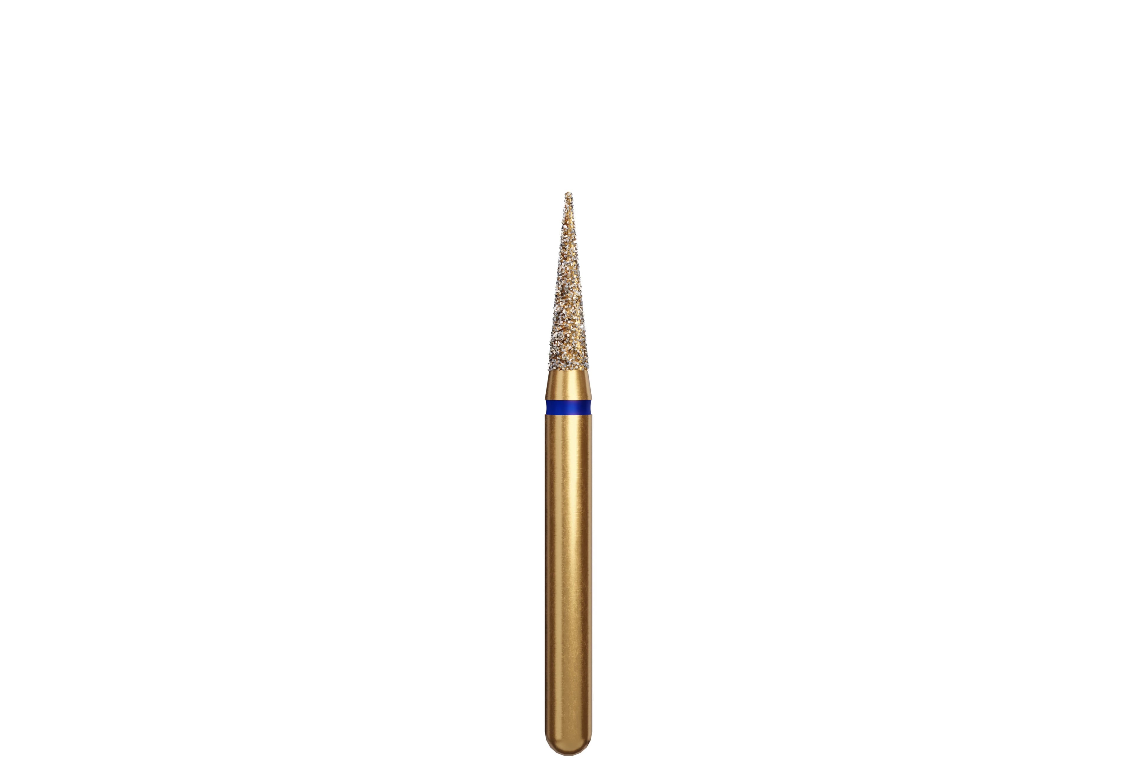 Coltene Alpen Multi-Use Multilayer Diamond Bur, FG, Medium Grit, Flame/Needle Shape, #852-016, 1.6 mm Head Diameter, 6 mm Head Length, Blue Ring, 5/Pkg