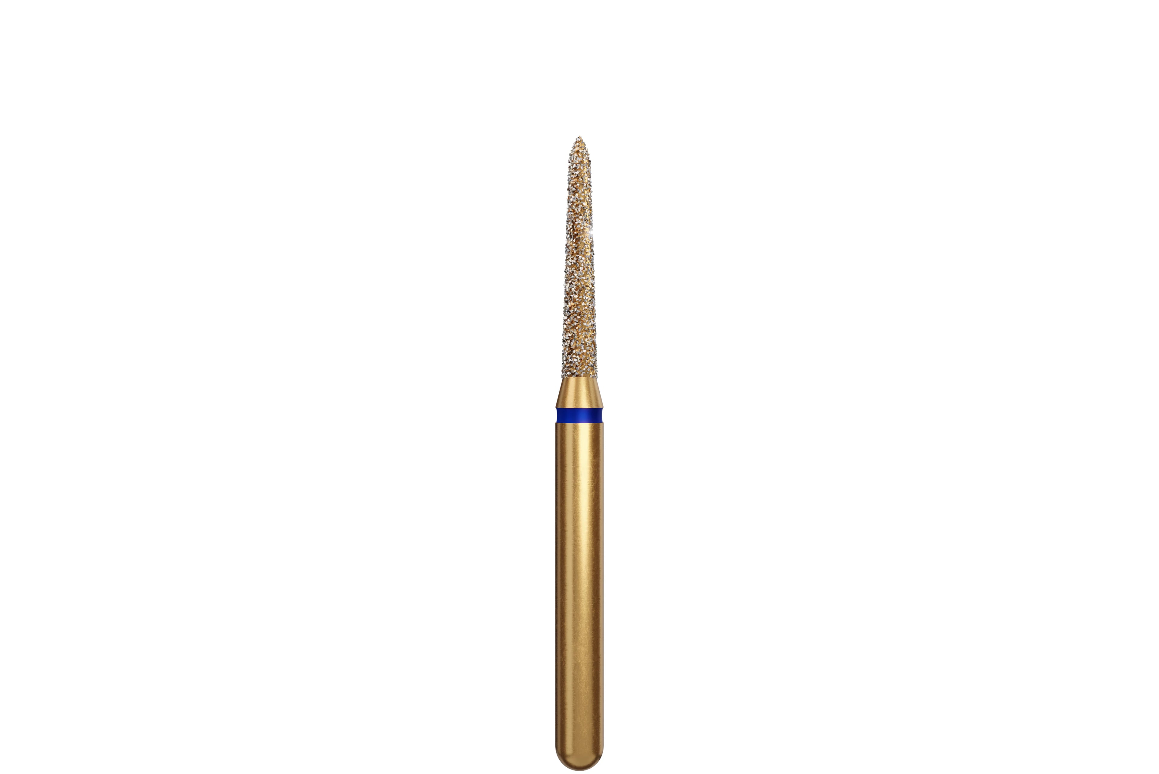 Coltene Alpen Multi-Use Multilayer Diamond Bur, FG, Medium Grit, Tapered Torpedo/Curettage, #878K-014, 1.4 mm Head Diameter, 8 mm Head Length, Blue Ring, 5/Pkg