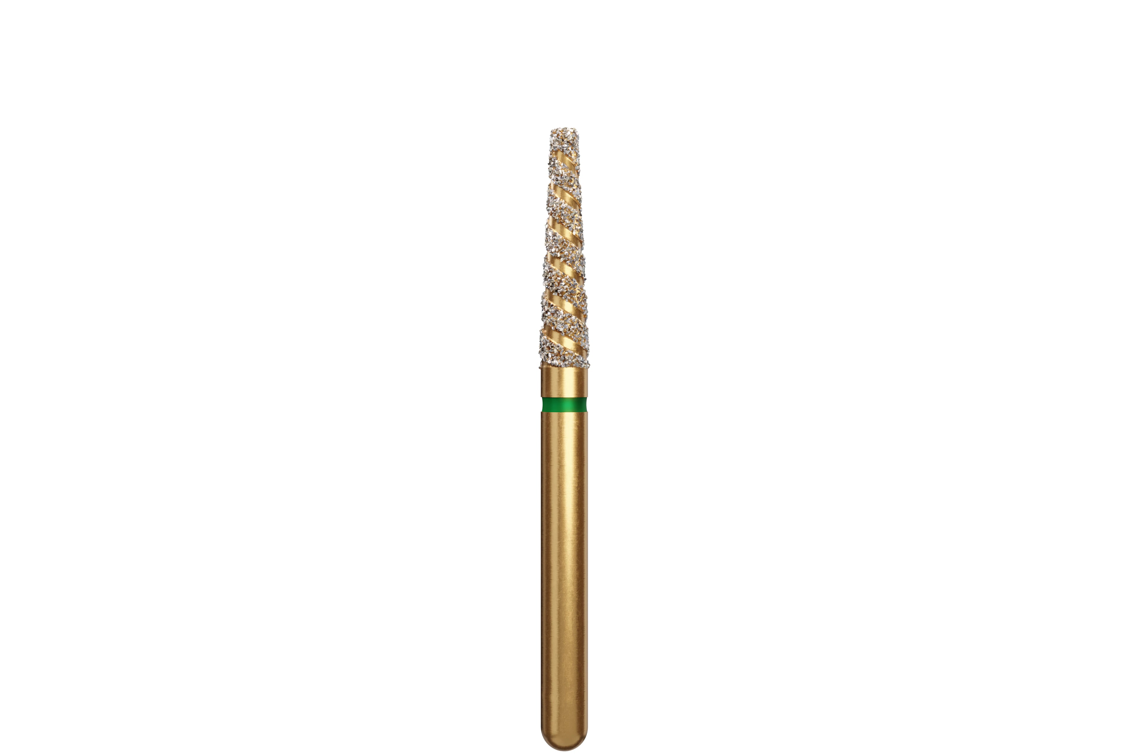Alpen TurboCut Multi-Use Diamond Bur, FG, Coarse, Green Ring, Flat End Taper, 1.8 mm Head Diameter, 8 mm Head Length, 5/Pkg, #847T-018