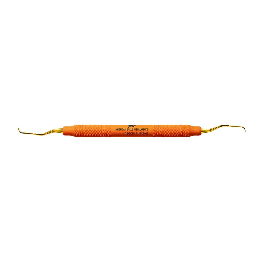 American Eagle XP® SQUARED Technology Gracey +3 Deep Pocket Curette 15-16, Double-Ended, Orange Resin Handle, AEGDP15-16XPXE