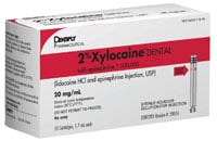 Xylocaine 2% Lidocaine HCl with Epinephrine 1:100,000, Red, 1.7 mL Cartridges, 50/Box, 20016
