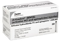 Articadent DENTAL 4% Articaine HCl with Epinephrine 1:200,000 Injection Cartridges, 1.7 mL, 50/Box, 52216