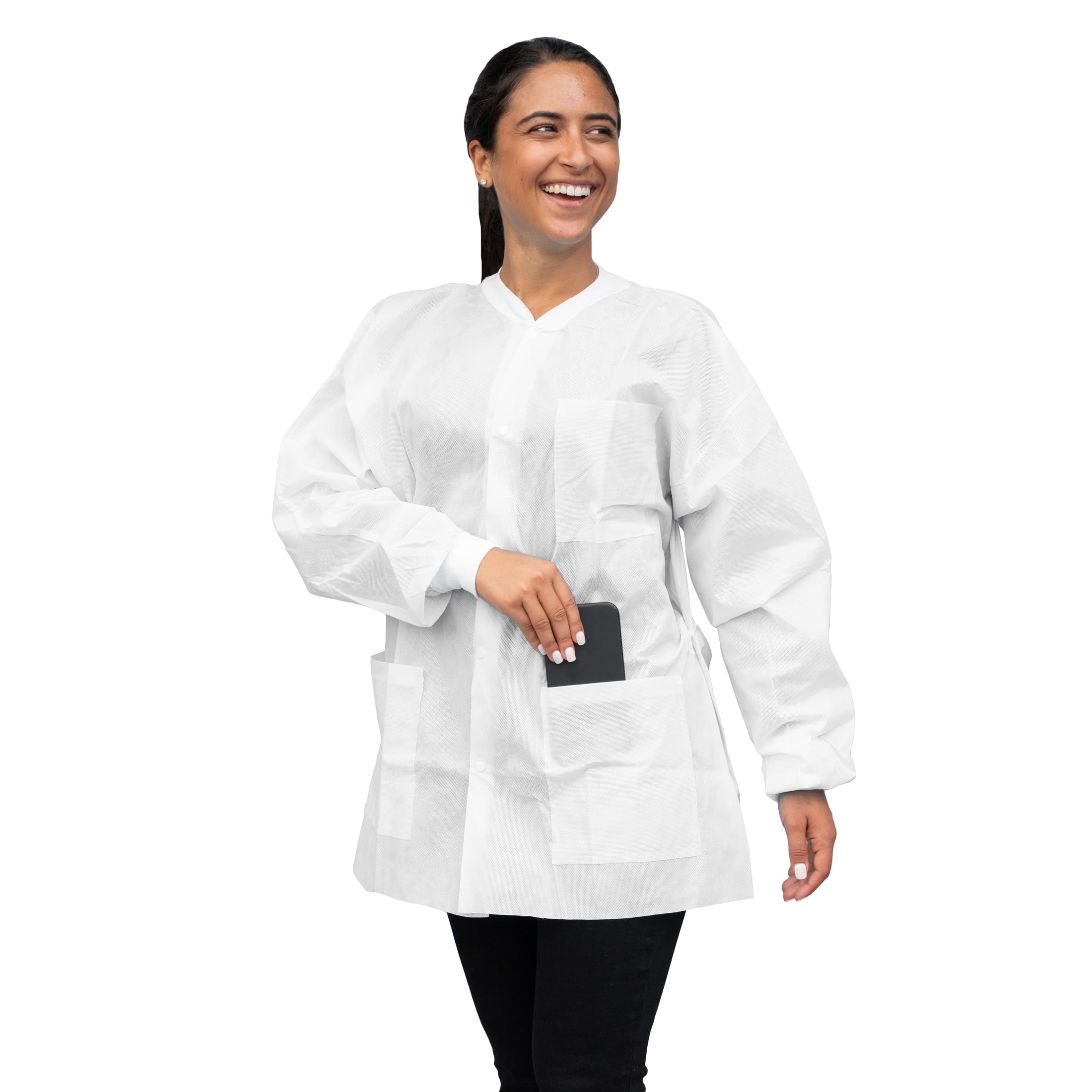 Dukal FitMe Disposable Lab Jacket, White, Medium, 10/Pack, UGJ-6502-M